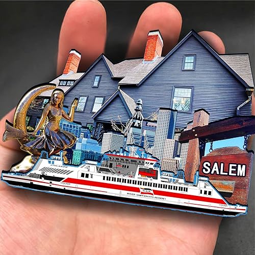 Miniatura 4 de Imán de madera de Salem de EE. UU. 3D para nevera, recuerdos coleccionables, decoraciones artesanales hechas a mano