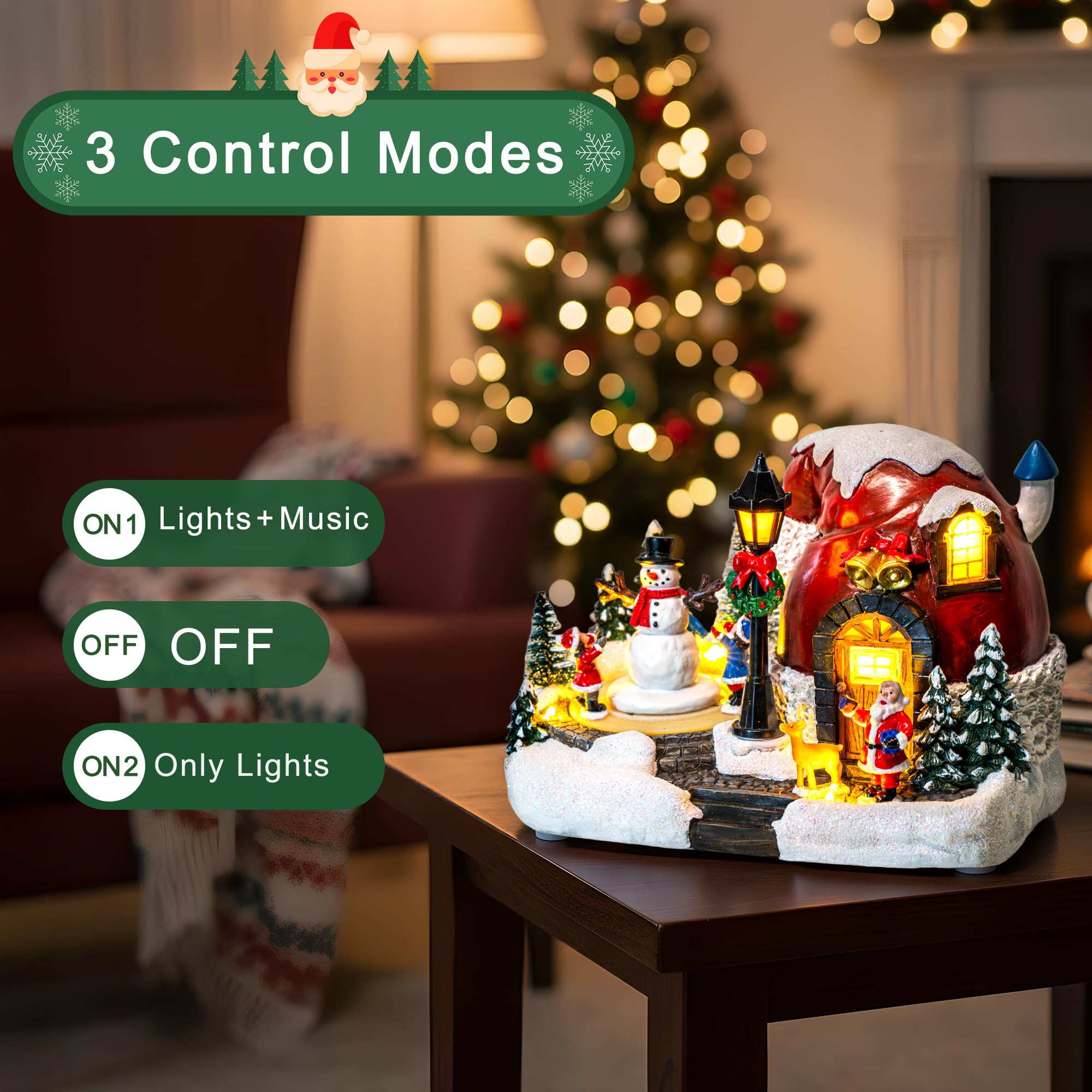 XPSCOCO Decoración musical mágica iluminada de pueblo de Navidad de 5.5 pulgadas, escena de taller de Papá Noel alimentada por USB para alegría de mesa de vacaciones