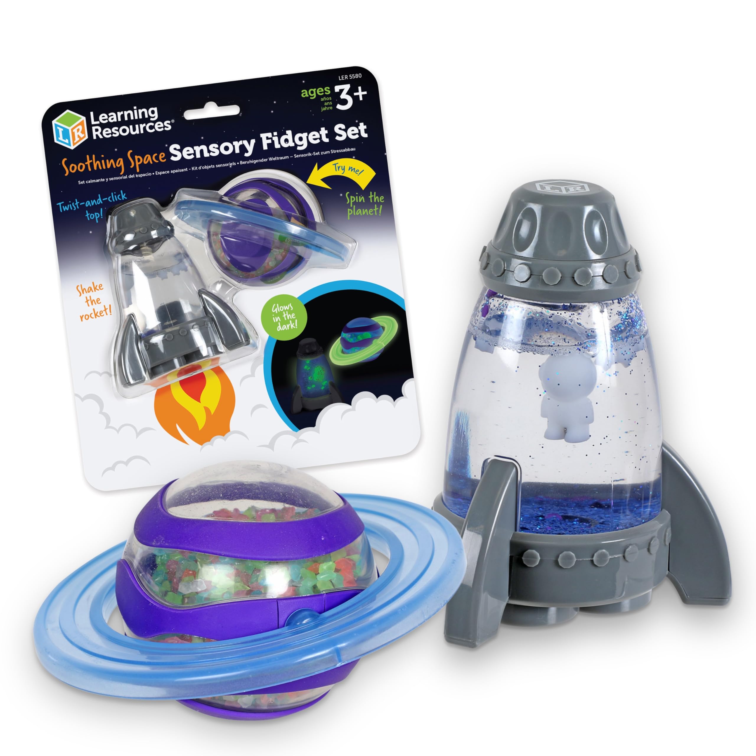 Learning Resources Soothing Space Fidget Set LER5580, da 3 Anni, Giocattoli Sensoriali Spaziali, Effetto Luminoso, Antistress