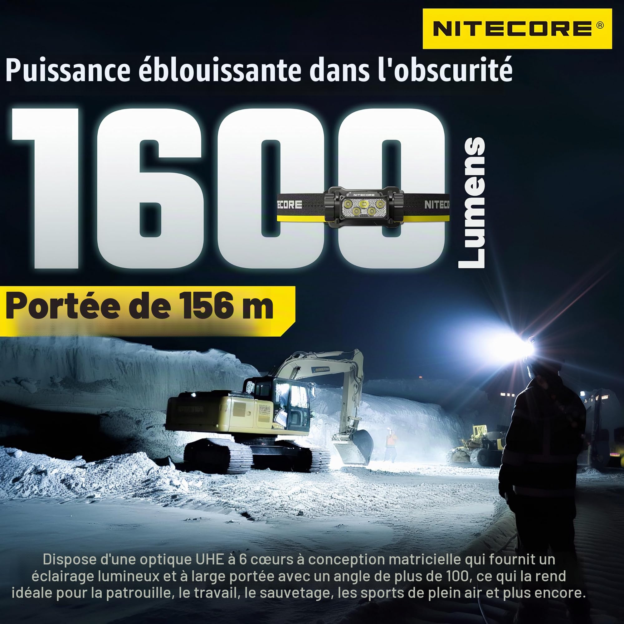 Nitecore HC70 UHE 1600 lumens Lampe frontale de travail haute performance rechargeable USB-C