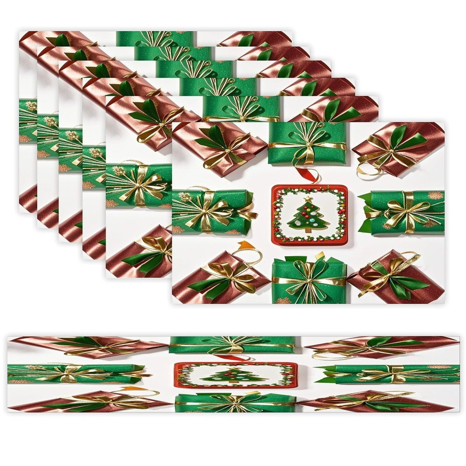Wrapping Table Runner and Placemats Set of 6 Heat Resistant Table Runner Place Mats Modern Cloth Table Mat Washable Linen Placemat Festive Reusable Set