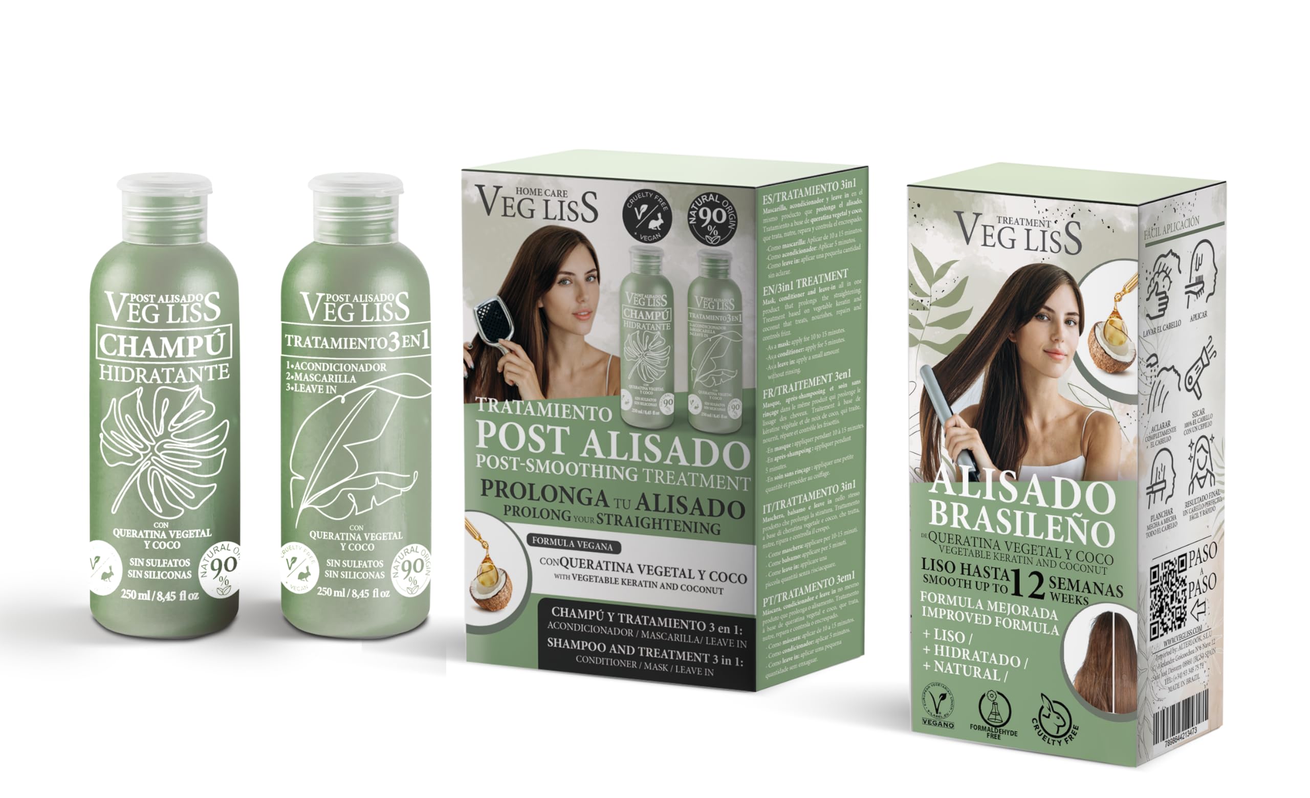 Vegliss Brazilian Straightening Pack New Formula + Post Straightening (3-in-1 Vegan Shampoo and Treatment)