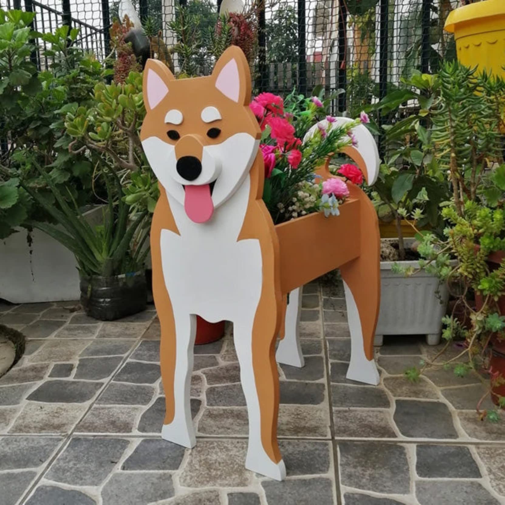 HLASMSPE Shiba Inu Planter Plant Pot, Flower Pot For Garden Decora, Small Pupy Gifts for Women, Dog Shape Plant Container Holder Dog Storage Box, 24 * 18cm