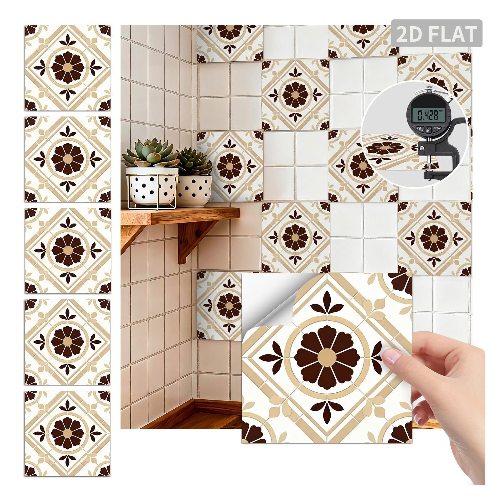 Azulejos de borde retro for balcón, terraza, cocina, baño, pegatinas de pared autoadhesivas impermeables a prueba de aceite(FHZ-98,15cmx15cmx24pcs)
