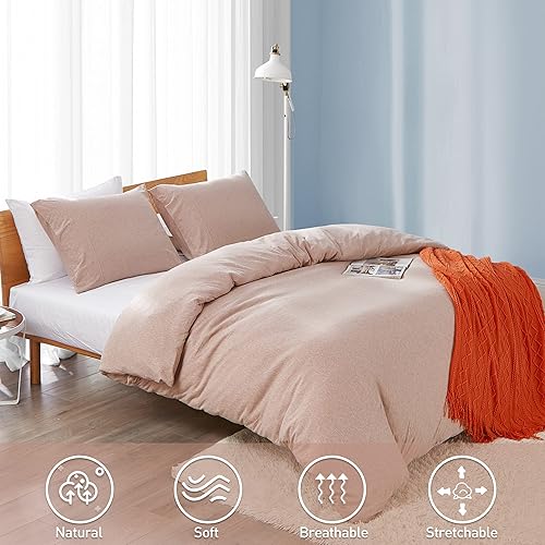 Miniatura 2 de Dream Sunset - Juego de funda de edredón de punto de jersey, tamaño matrimonial Queen, 100% algodón súper suave, cómodo diseño jaspeado, cierre de