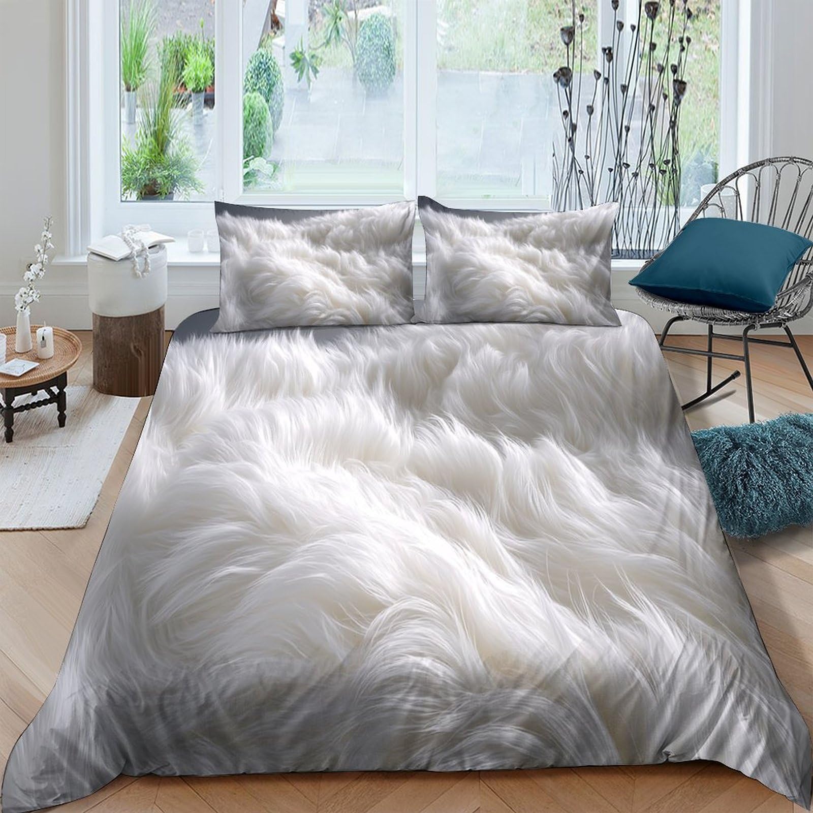 Ctjqhvkz Style-3 3D Printed White Fur Texture Fitted Sheet Microfiber Soft Breathable Grey Feather Mattress Cover For Bedroom Home Decor Single（135X200cm）