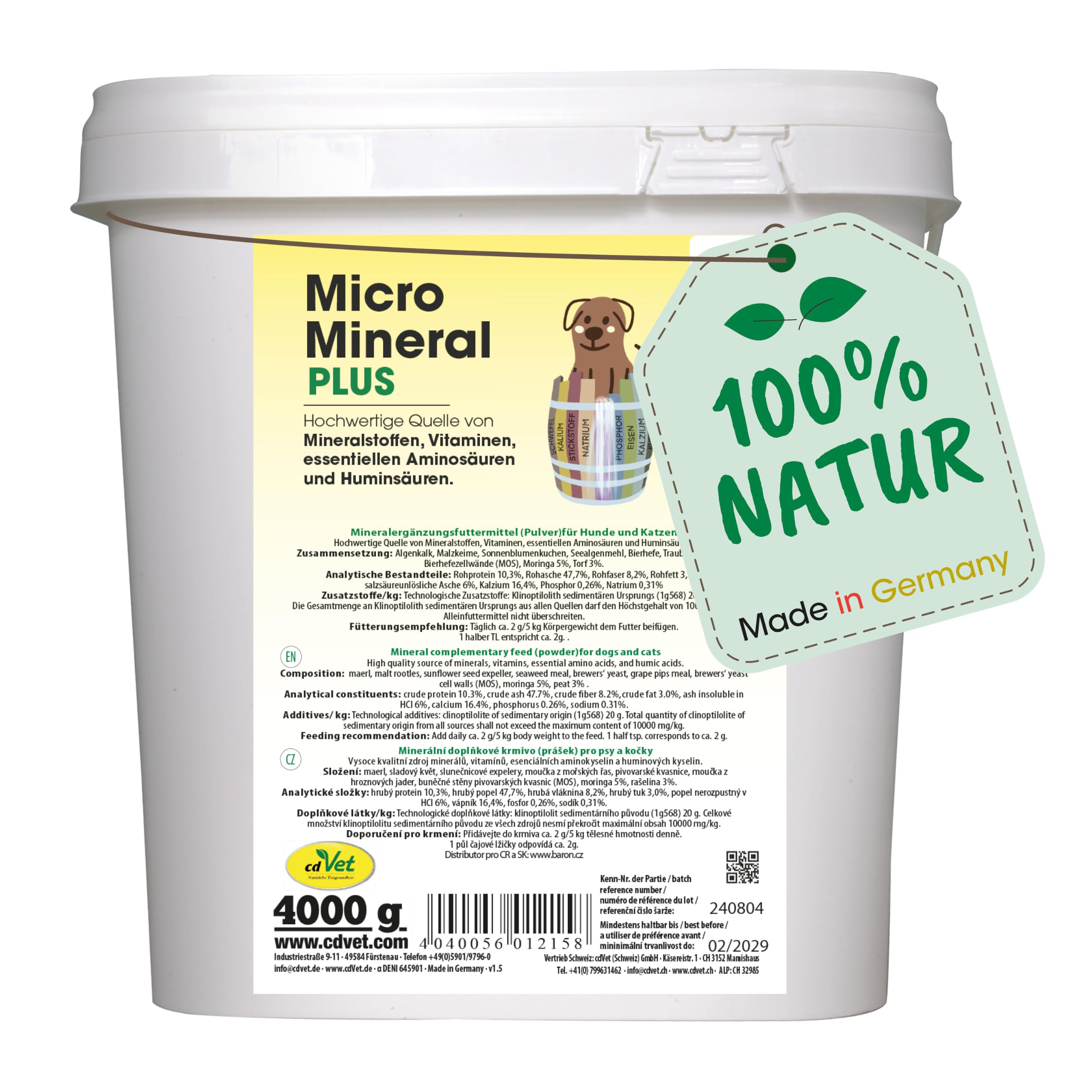 cdVet Naturprodukte MicroMineral plus Hund & Katze 4kg - extra Zink und Selen - Vitamin, Mineralstoff- und Spurenelementgeber - Magensäurebinder - Schadstoffebinder - Magen-Darm Regulation -