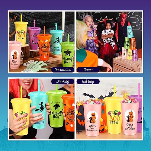 Miniatura 6 de Mifoci 36 Pcs Cute Reusable Halloween Plastic Cups Bulk for Party Ring Toss Games Prizes 24 oz Halloween Tumbler with Lid and Straw for Prizes for