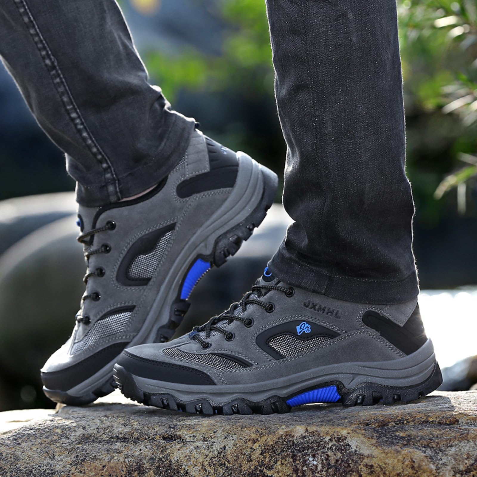Męskie buty trekkingowe, lekkie, z ochroną kostek – oddychające buty trekkingowe na góry i na co dzień