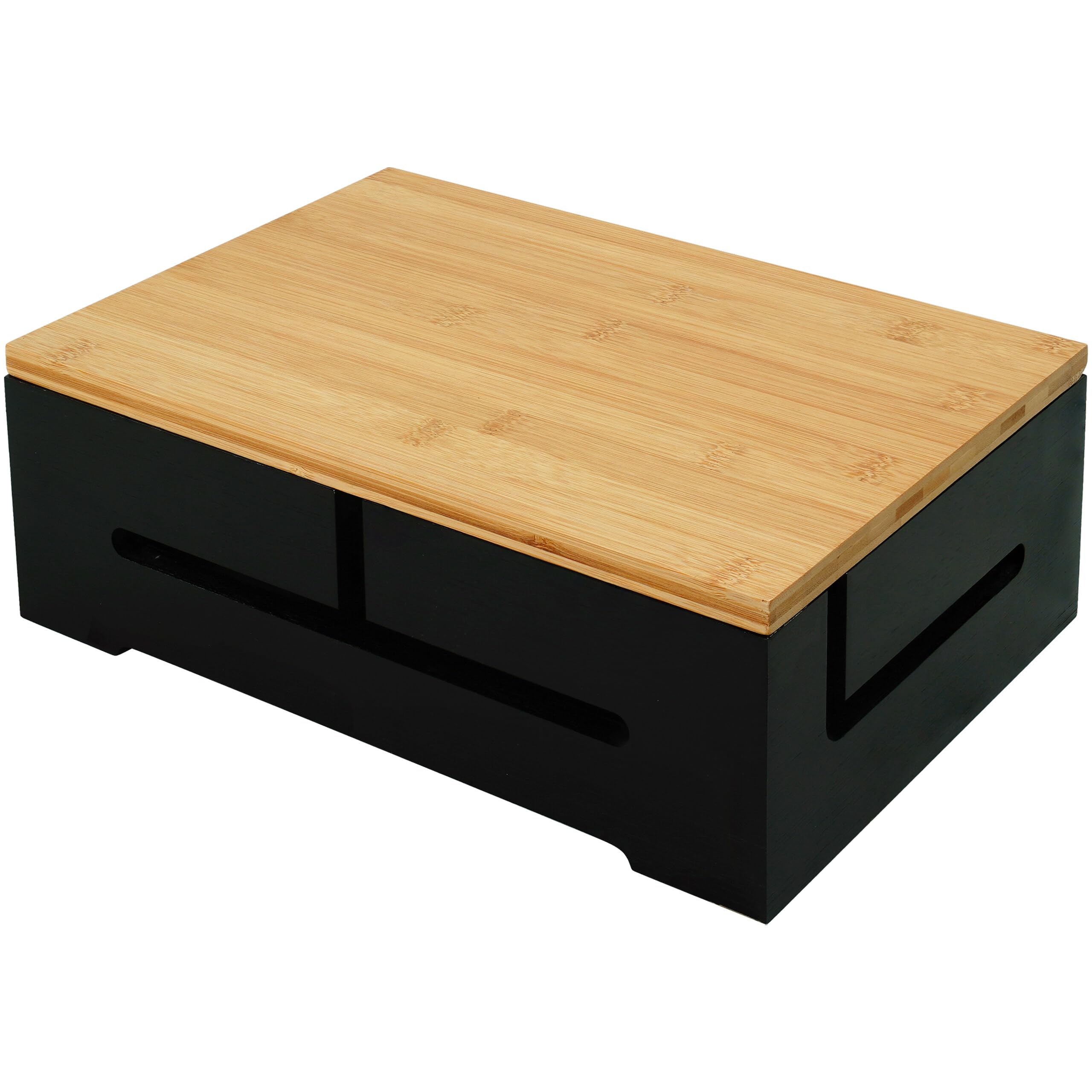 Relaxdays Cable Management Box with Ventilation, Bamboo, Black, 11x32x22 cm