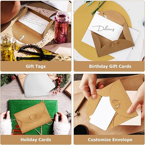 Miniatura 2 de Ciieeo 1 juego de 50 sobres de papel kraft con tarjetas en blanco, sobres de papel kraft de corazón para invitaciones de boda, negocios, graduación