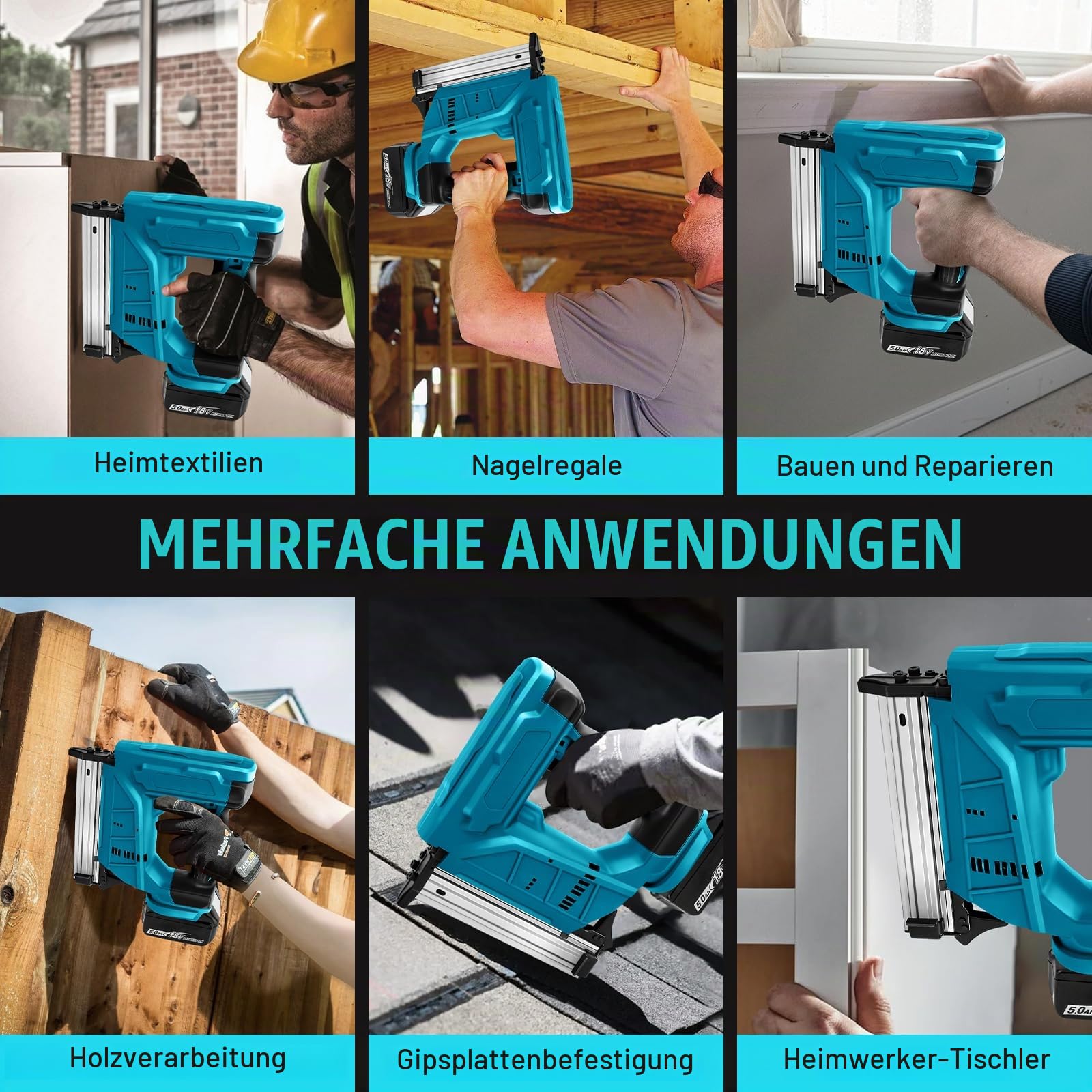 WingFly Akku-Tacker Nagelpistole Kompatibel Mit Makita 18V, Professional Nagler Mit 2000 Nägel, Elektrotacker für DIY-Projekte in Möbeln, Tischlerei (Ohne Akku)