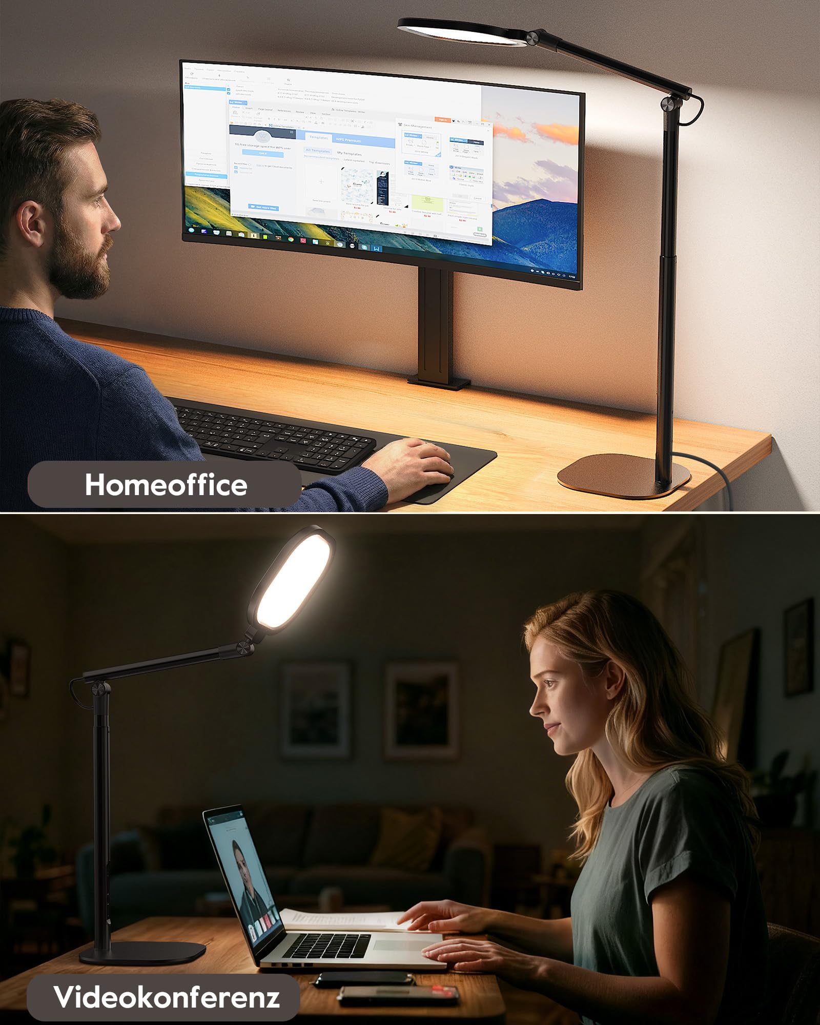 LitONES LED Schreibtischlampe mit Sockel, hohe dimmbare Tischlampe mit 50 Leuchtmodi sowie Speicher- und Timer-Funktion, Bürolampe für Videokonferenzen, Architekten oder zum Lernen [Energieklasse A]