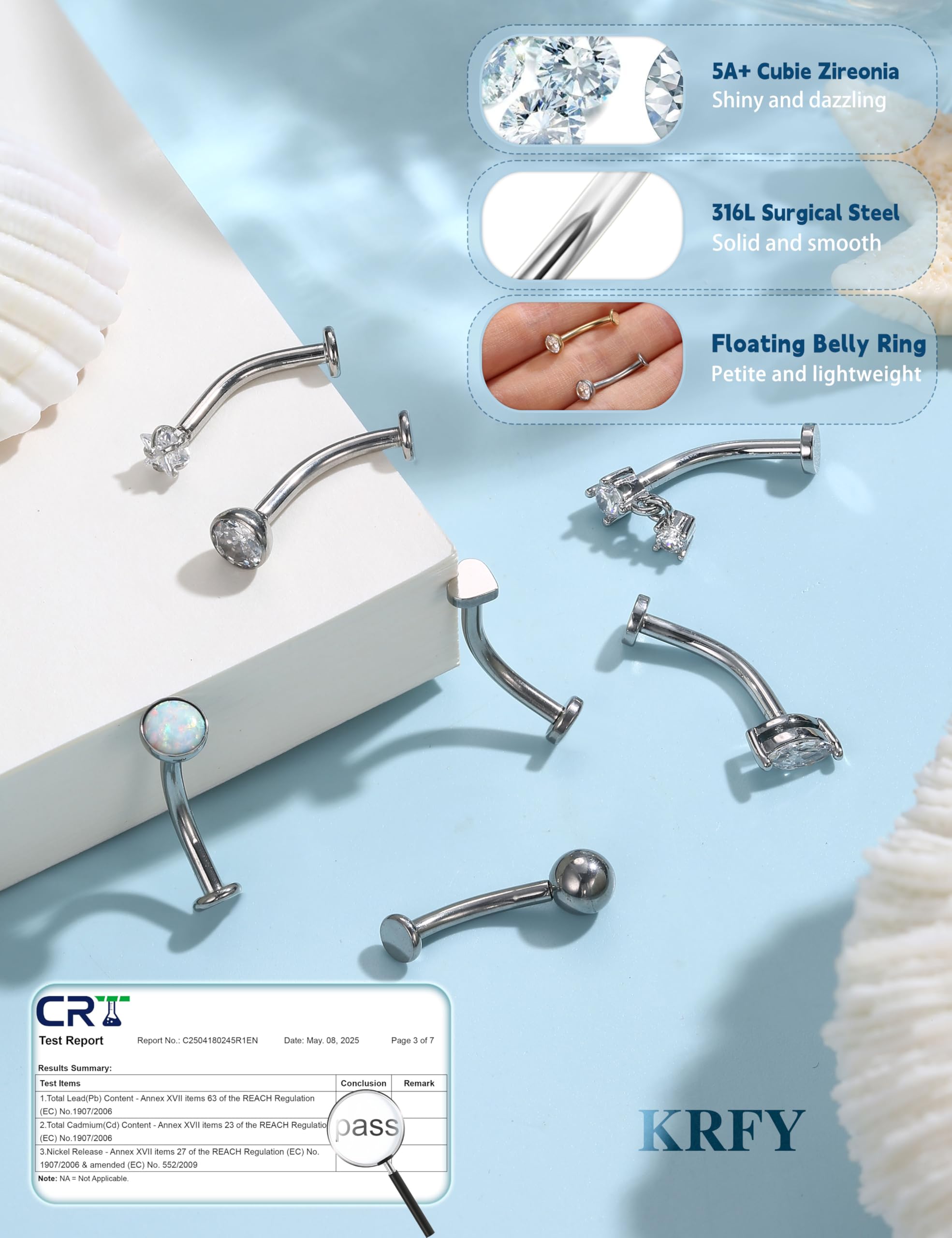 KRFY Piercings Ombligo para Mujeres, Oro/Plata Piercing Ombligo Acero Quirurgico — view 6