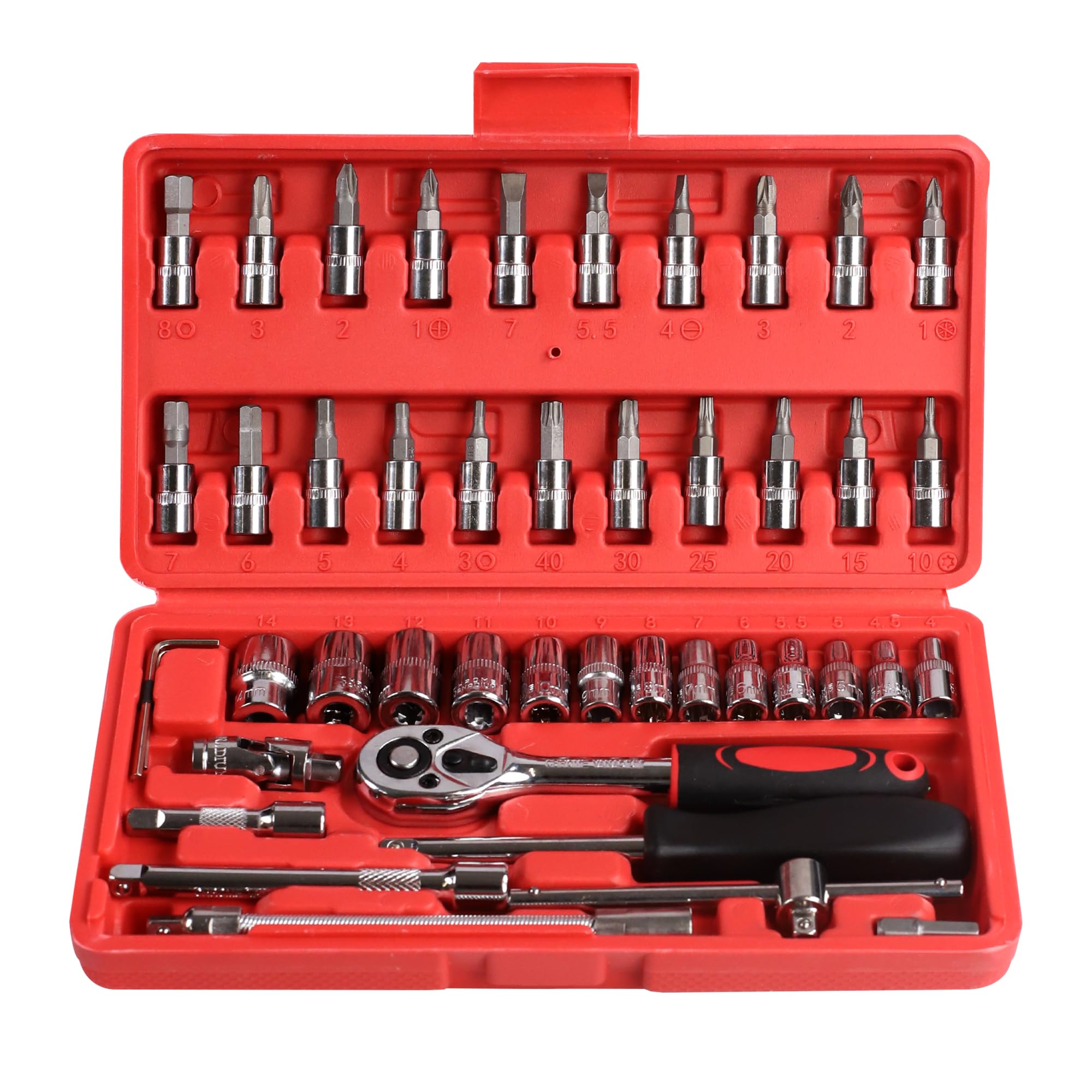 Dekton 46PC 1/4" Drive Socket Set - Complete Tool Kit with Ratchet, Sockets, and Accessories - Image 2