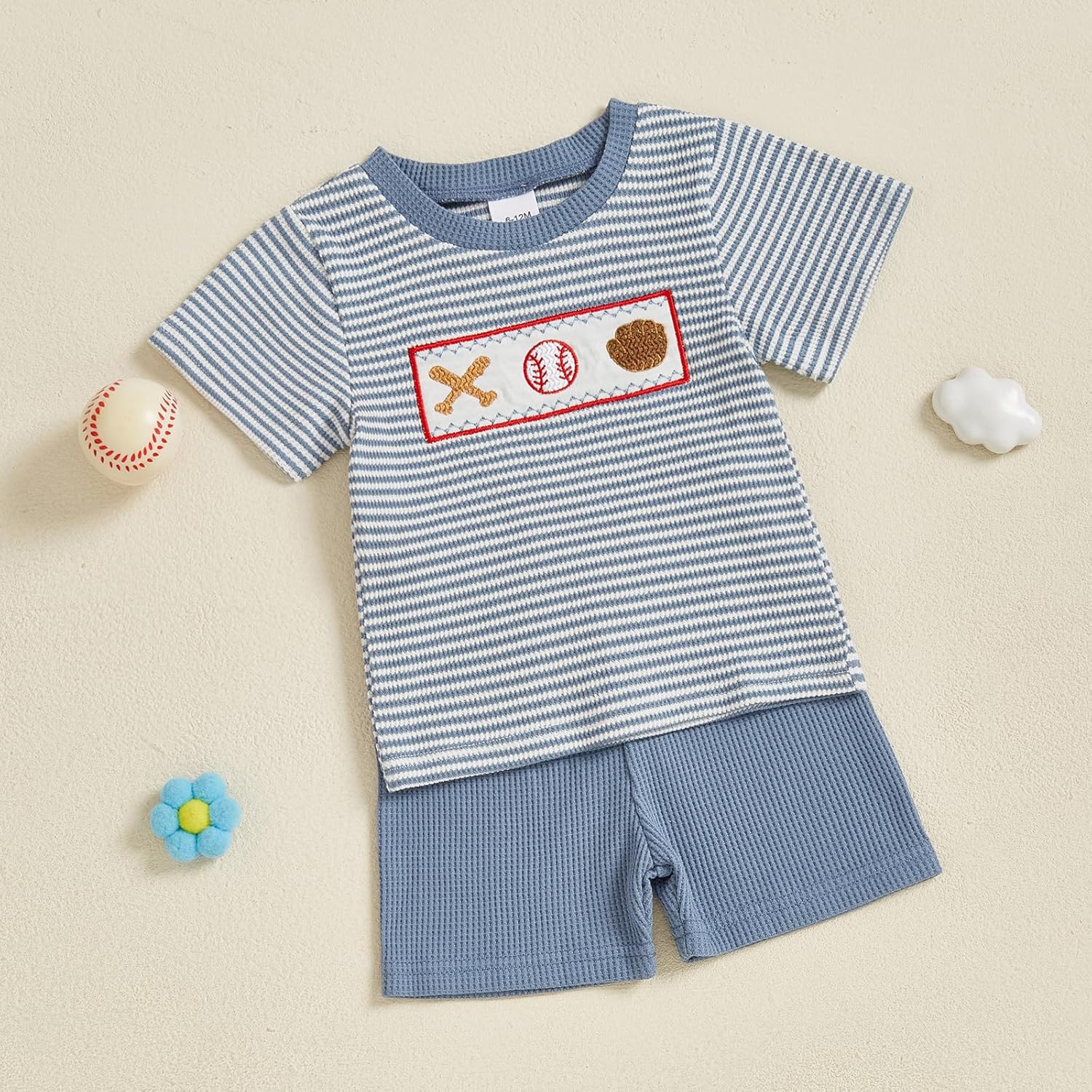 Toddler Baby Boy Summer Outfit Baseball//Golf/Tennis Embroidery Striped Short Sleeve T Shirt Shorts Set 2Pcs Outfit - Image 4