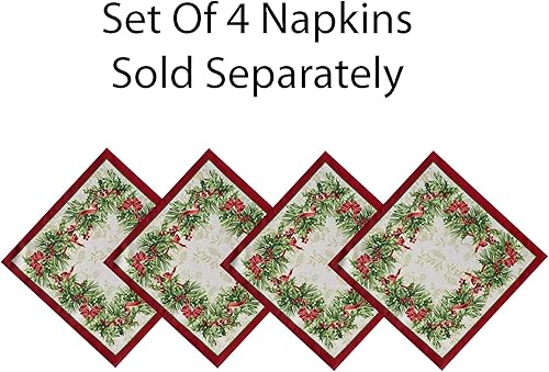 Miniatura 5 de Mantel Newbridge Holly Ribbon Traditions de tela, de Navidad, con bordes de flores de acebo y bayas, diseño de guirnalda de cinta, fácil cuidado,