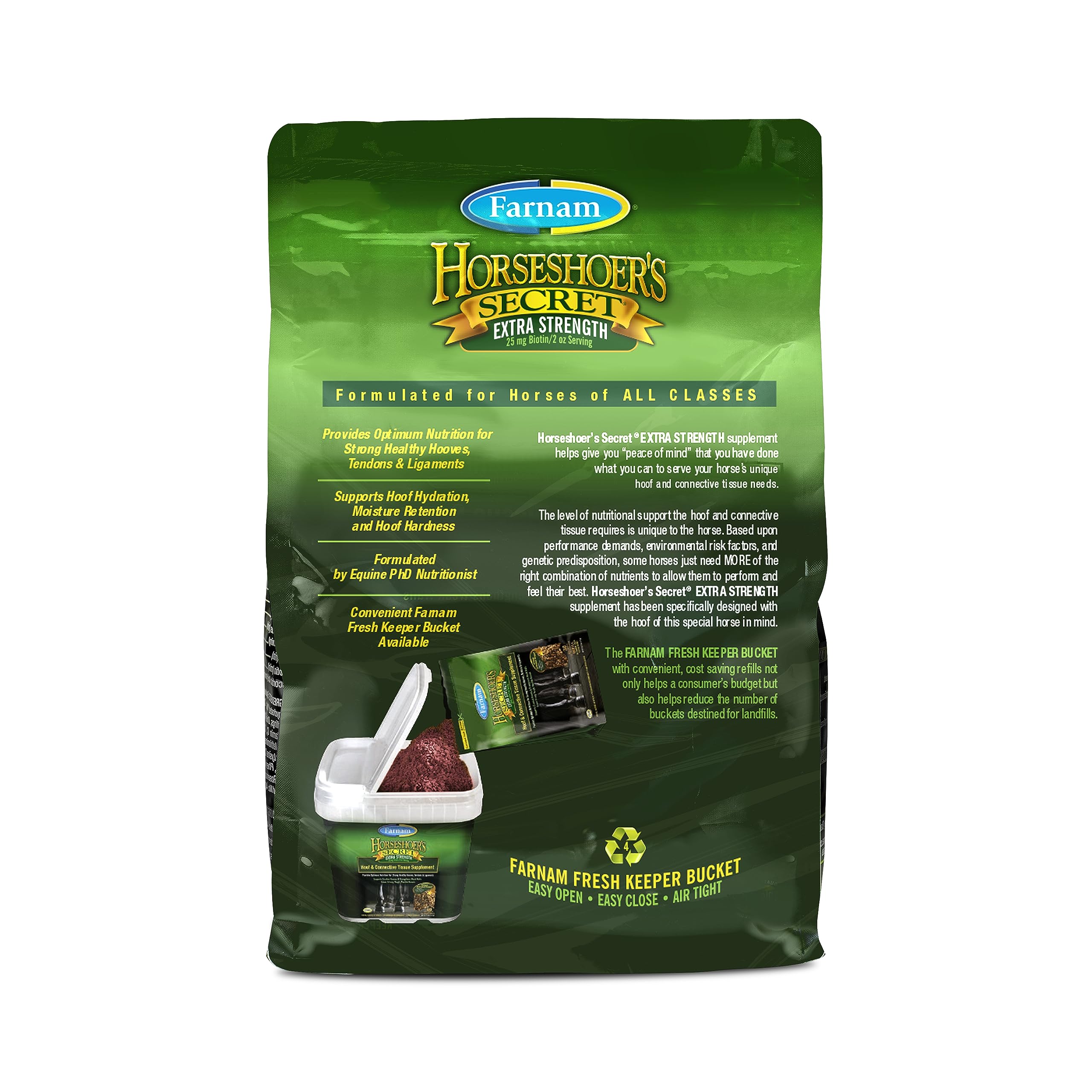 Farnam Horseshoer's Secret Extra Strength Hoof & Connective Tissue Biotin Supplement with Aminos for Strong, Healthy Hooves, Tendons & Ligaments, 7.5 lbs, 60-Day Supply