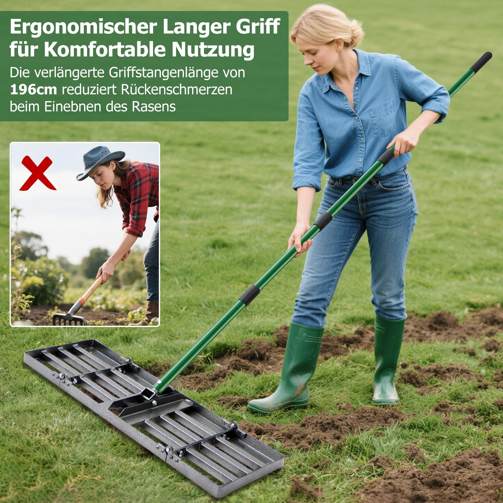 Rastrello A Ventaglio, Rastrello Metallico, Manico Telescopico, Raccoglifrutta, Spazzola Per Pavimentazione – Sistema Da Giardino QUEST - Foto 12