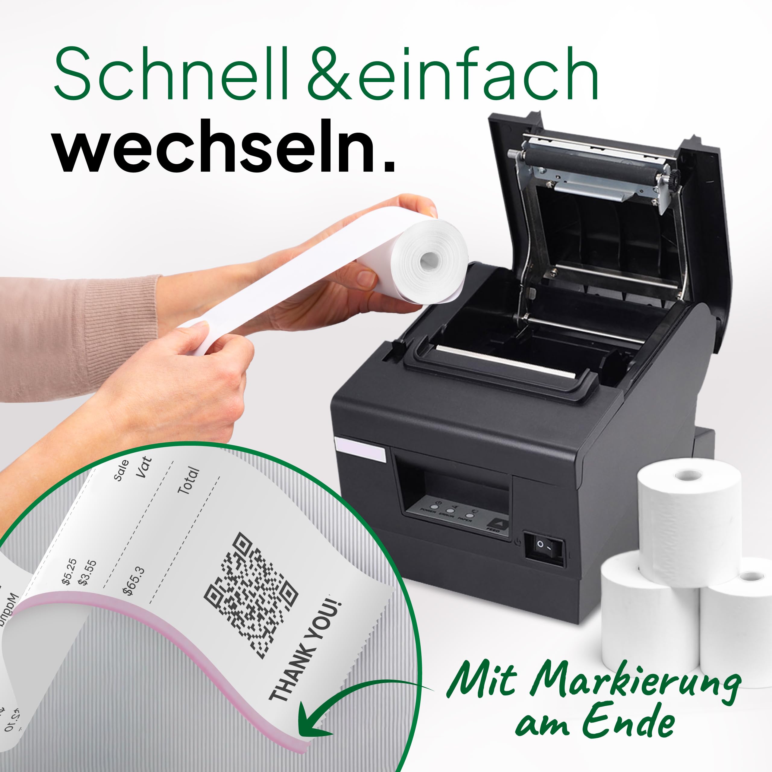 coreless - 50 Thermorollen 58mm x 65mm x 12mm ohne Plastikkern - Rolle aus Thermopapier