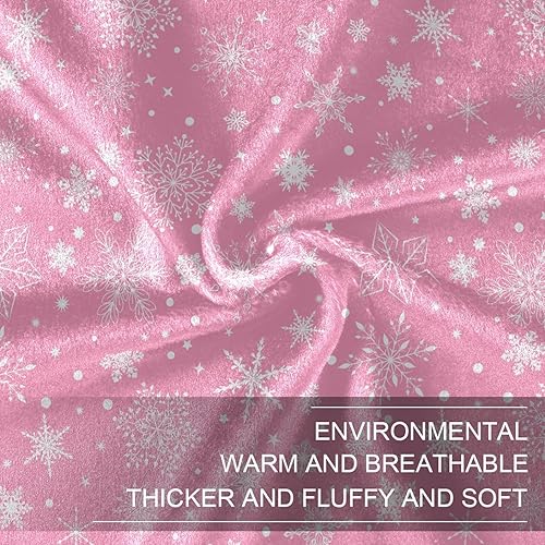 Miniatura 7 de KLL Christmas Snowflakes on Pink Background Plush Blanket Flannel Comfy All Season Use Flannel Blanket 60x90 Inches for Picnic Home Decor