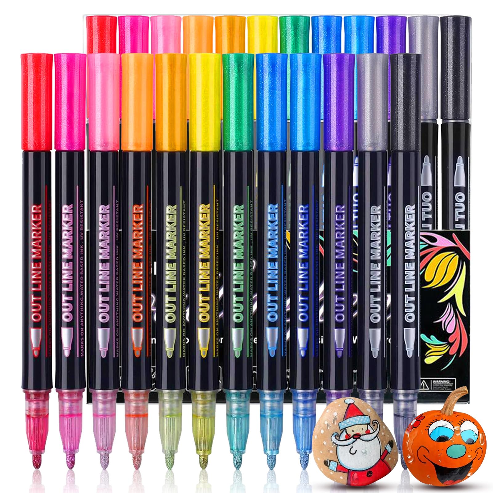 Snarflun Rotuladores Purpurina, 12 Colores Rotuladores Mágicos Doble Línea para Pintar, Scrapbooking, Manualidades Niños, Regalo Niña 4-12 Años