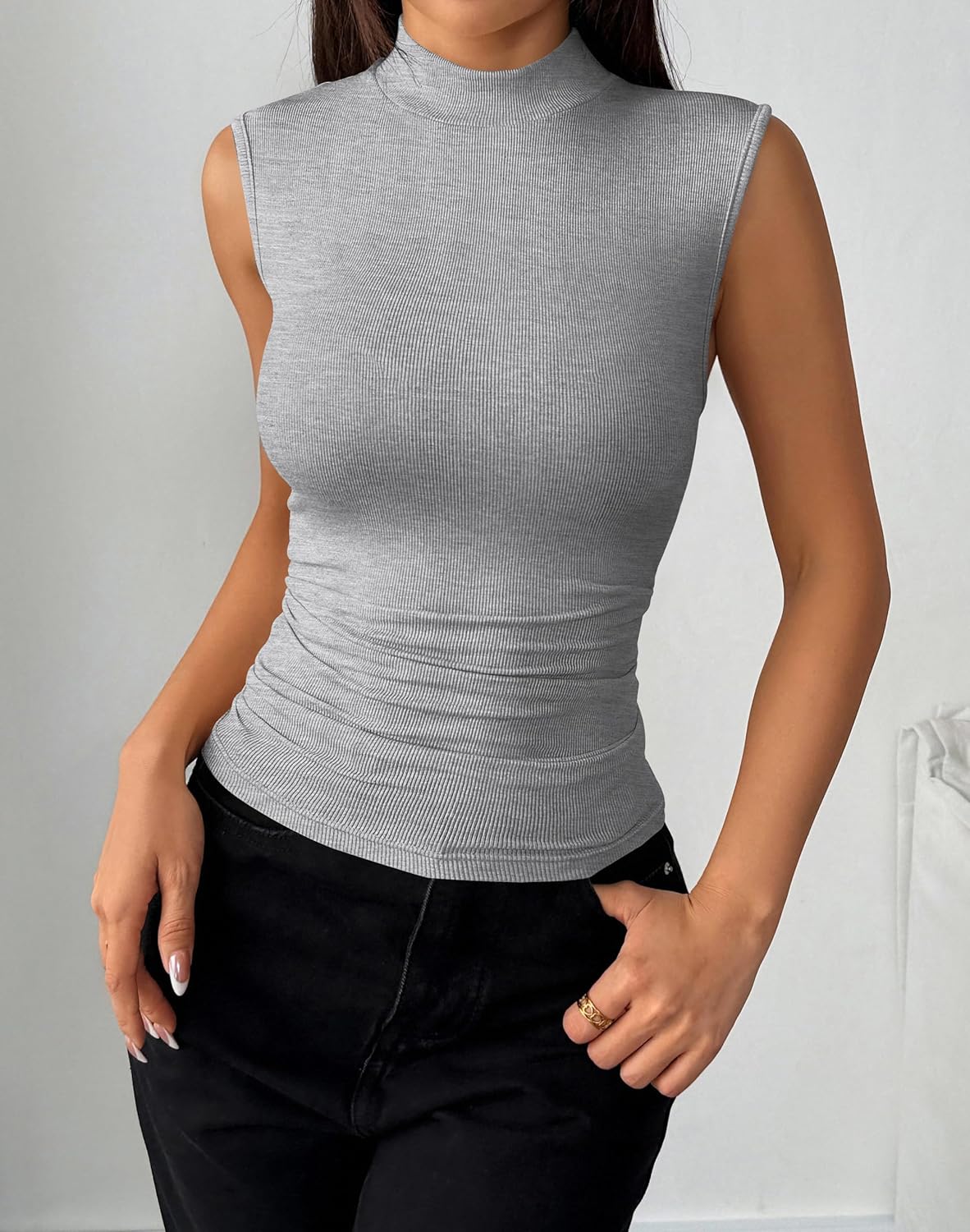 Zeagoo Womens Sleeveless Mock Turtleneck Tank Tops Slim Fit Stretch Ribbed Tops Casual Basic Layering Shirts 2026 - Image 5