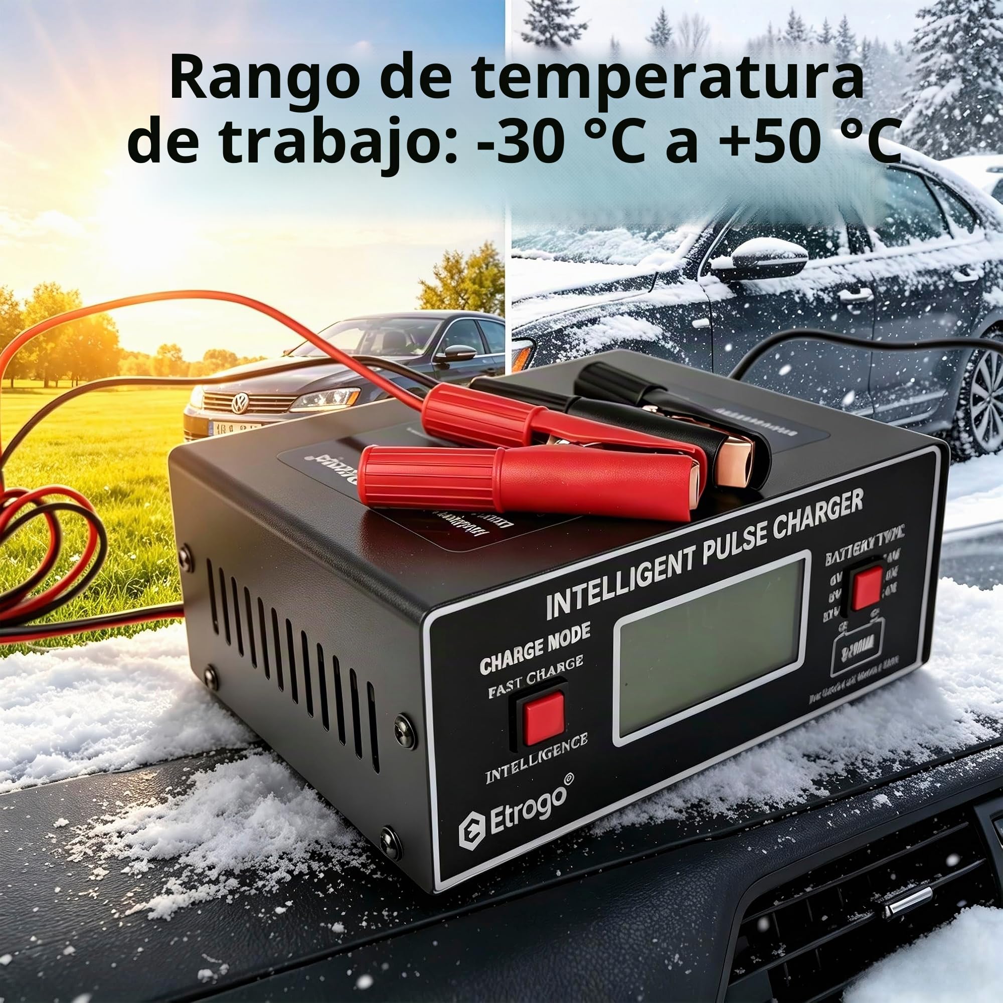 Etrogo Cargador Batteria Coche de Pulso 6V 8V 12V 24V10A Inteligente Automático con Pantalla LCD Función de Reparación para Barcos Motocicletas etc-Negro