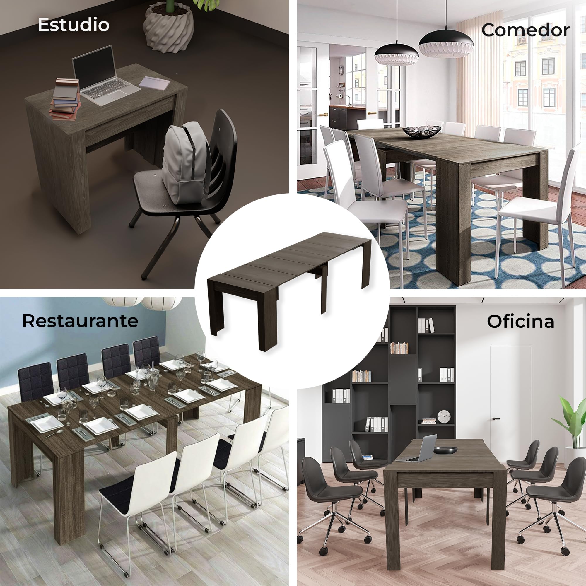 Mesa Consola Extensible de Madera 51-300x90cm - Mesa Extensible Comedor - Aparador Convertible, Escritorio o Mueble Recibidor Multifuncional y Moderna, Ideal para Espacios Reducidos