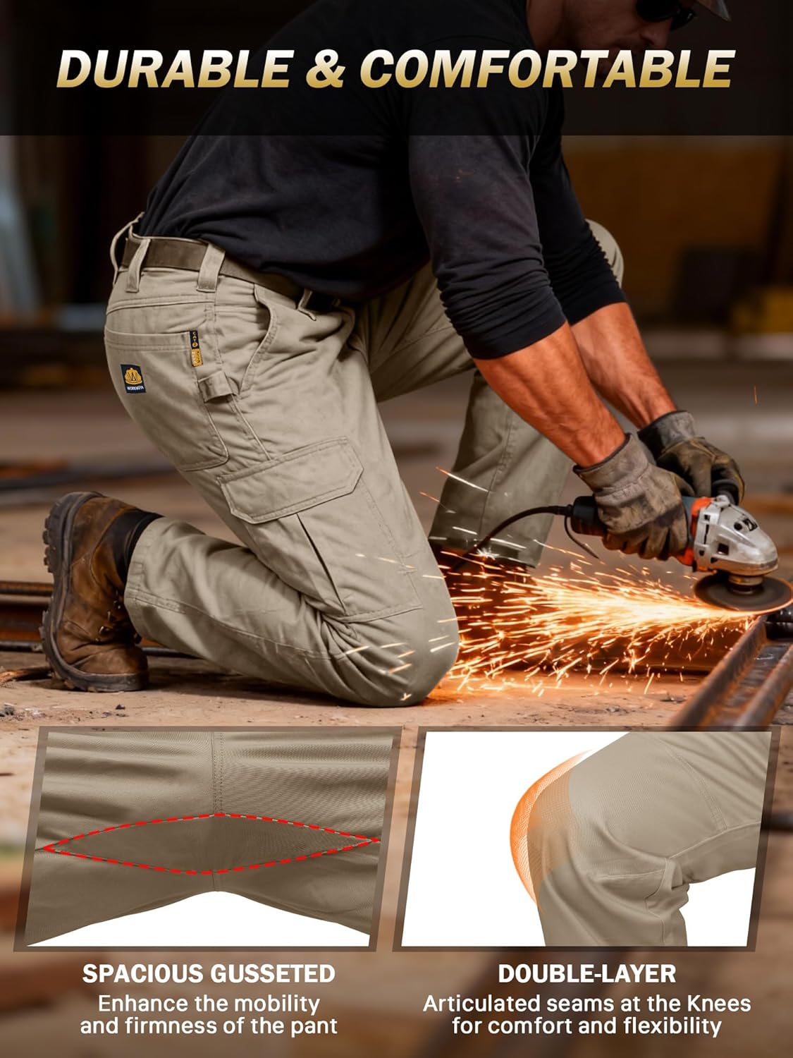 WORKWEYA FR Pants for Men 7.5oz 100% Cotton FR Pants Multi-Pocket FR Pant NFPA2112/CAT2