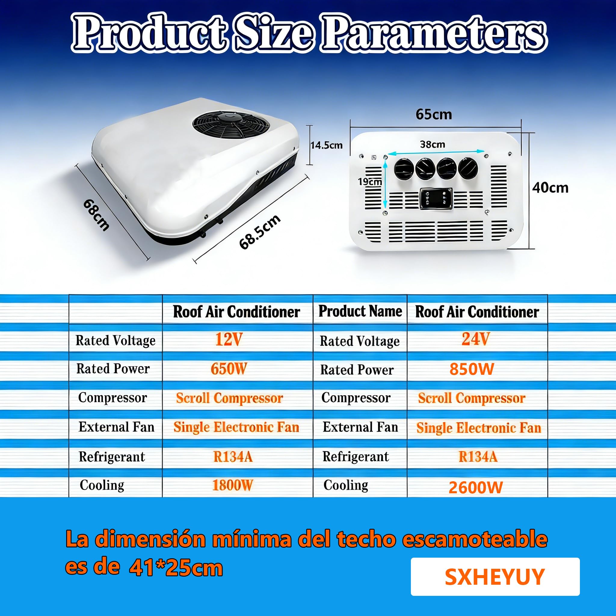 SXHEYUY Aire Acondicionado 12V 24V, Aire Acondicionado Camper Solo Frío O Frío/Calor, Precargado De Refrigerante, para Caravanas, Camiones, Vehículos Agrícolas,12v,Solo frío