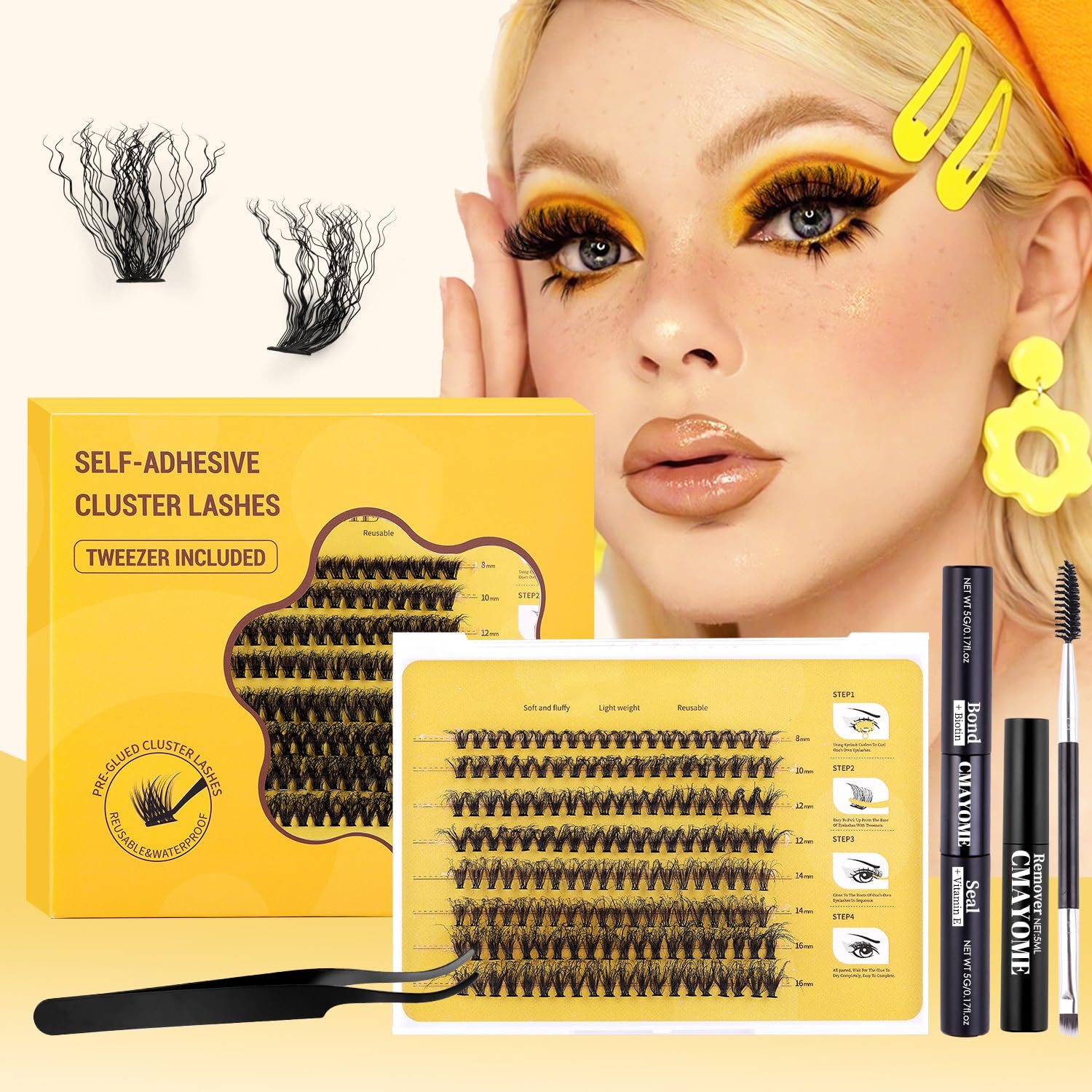 DIY Lash Extension Kit, 160Pcs D Curl Individual Lashes, Lash Clusters Kit with Lash Bond and Seal, Cluster Lashes Glue Remover, Eyelash Clusters Applicator Tool for Natural Look (8-16mm)