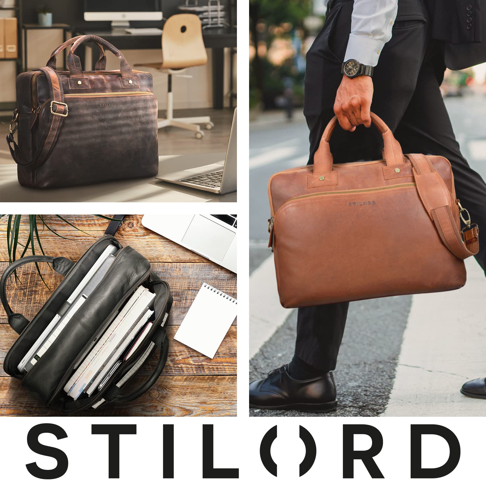 STILORD große Ledertasche braun - XL Aktentasche für Herren - Business-Tasche mit 15.6 Zoll Laptopfach - Vintage Umhängetasche Hector