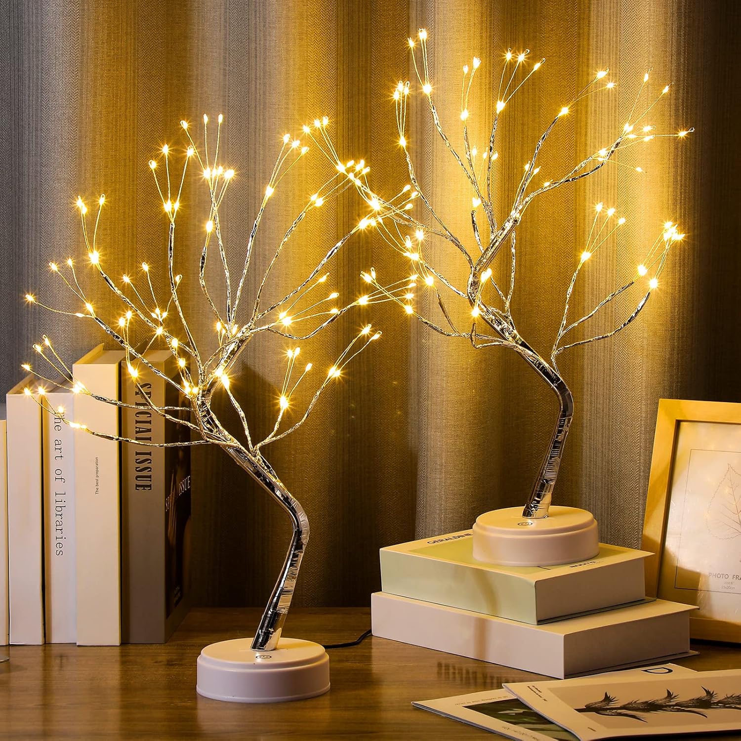 Photo 1 of 2 Pcs 20" Tabletop Bonsai Tree Light Lamp 108 Led Copper Wire String Lamp Battery/USB Operated DIY Artificial Tree Warm White Fairy Light for Indoor Home Bedroom Desktop Christmas Trees Decor