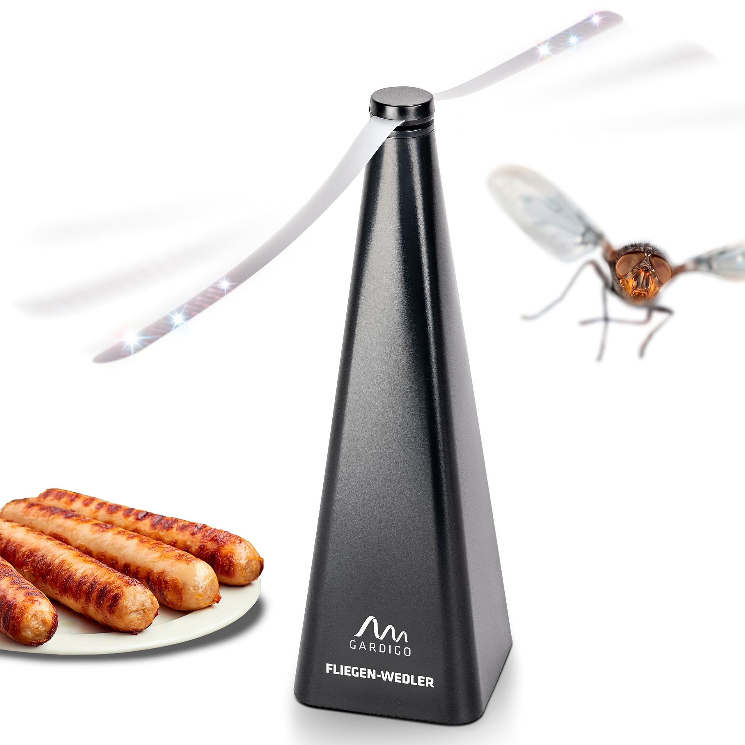 GARDIGO Fliegenwedler 4er Set – Lebensmittel schützen Fliegen verscheuchen | Fliegenabwehr für Tisch, Garten, Terrasse, Restaurant. Insektenschutz, Insekten Vertreiber, Fliegenvertreiber.