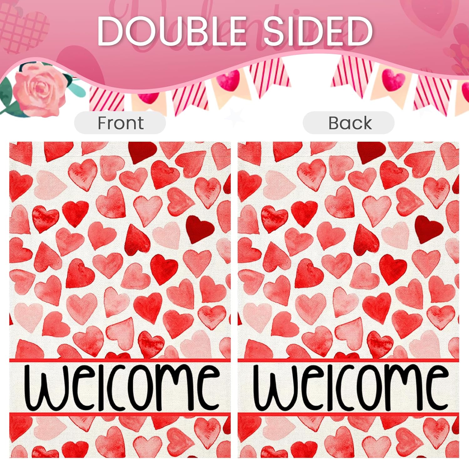 Welcome Love Hearts Garden Flags for Outside Decoration, Valentines Love Hearts Small Yard Flag, Anniversary Wedding Seasonal Farmhouse Holiday Outdoor Decor 12x18 Inch Vertical Double Sided - Image 7