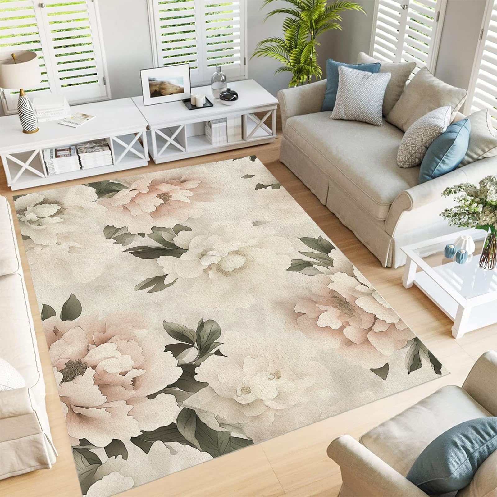 Tapis motif fantaisie fleurs aquarelles moderne pour un grand salon élégant 140x200cm