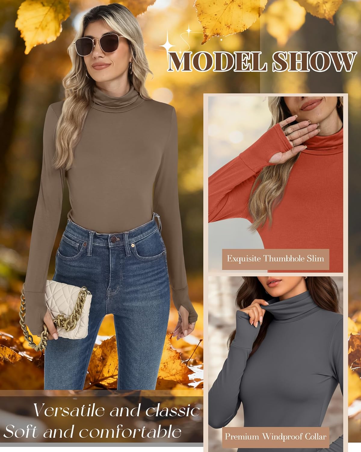 Oakgarden 3 Pack Women's Long Sleeve Turtleneck T-Shirts, Thumbhole Slim Fit Base Layer Tops Mock Neck Thermal Underwears - Image 6