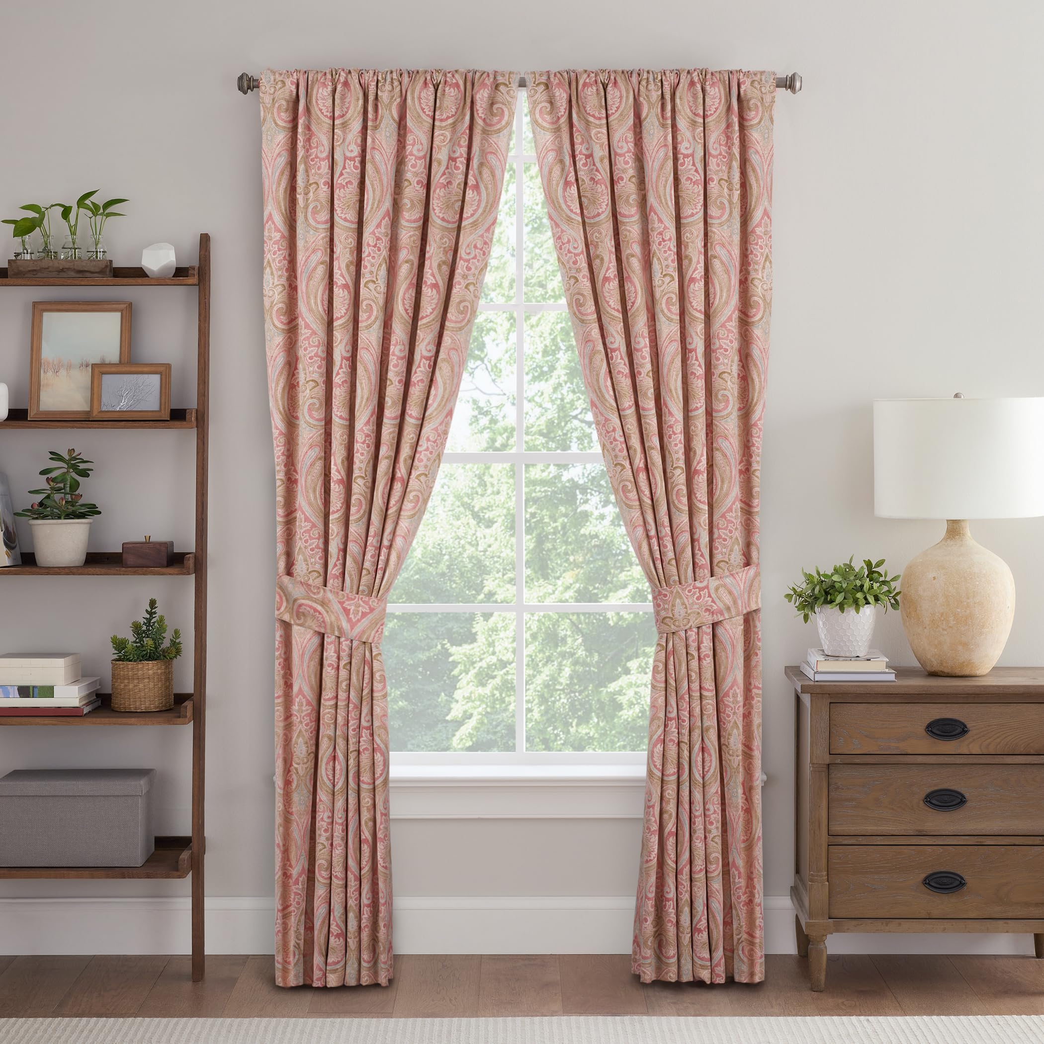 Waverly Hampton Estate Window Curtains, 50 in Wide x 84 in Long Light Filtering Curtains, 100% Cotton Lined Rod Pocket Curtains, Curtains for Bedroom or Living Room, 2 Curtain Panels, Rouge