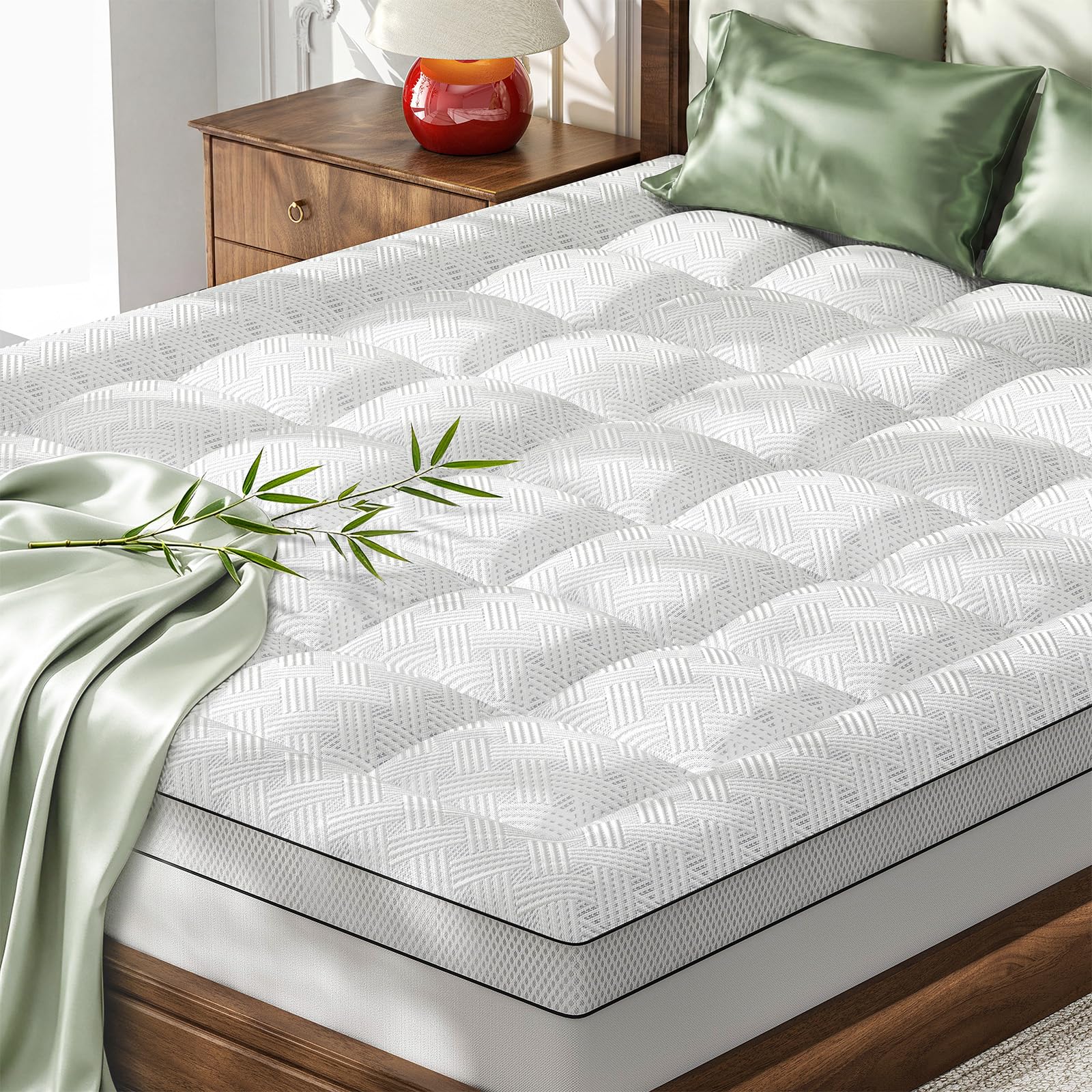 Photo 1 of Qocismile Queen Mattress Topper,3 Inch Thick Pillow Top Mattress Pad,Bamboo Rayon Breathable Cover,Soft Queen Size Shredded Memory Foam Fill Bed Topper for Comfort Sleep Full Support Pressure Relief