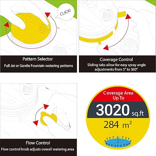 Miniatura 4 de Eden 94134 - Aspersor de accionamiento turbo de 2 patrones para patio con kit de inicio de conexión rápida, control de flujo con filtro extraíble,