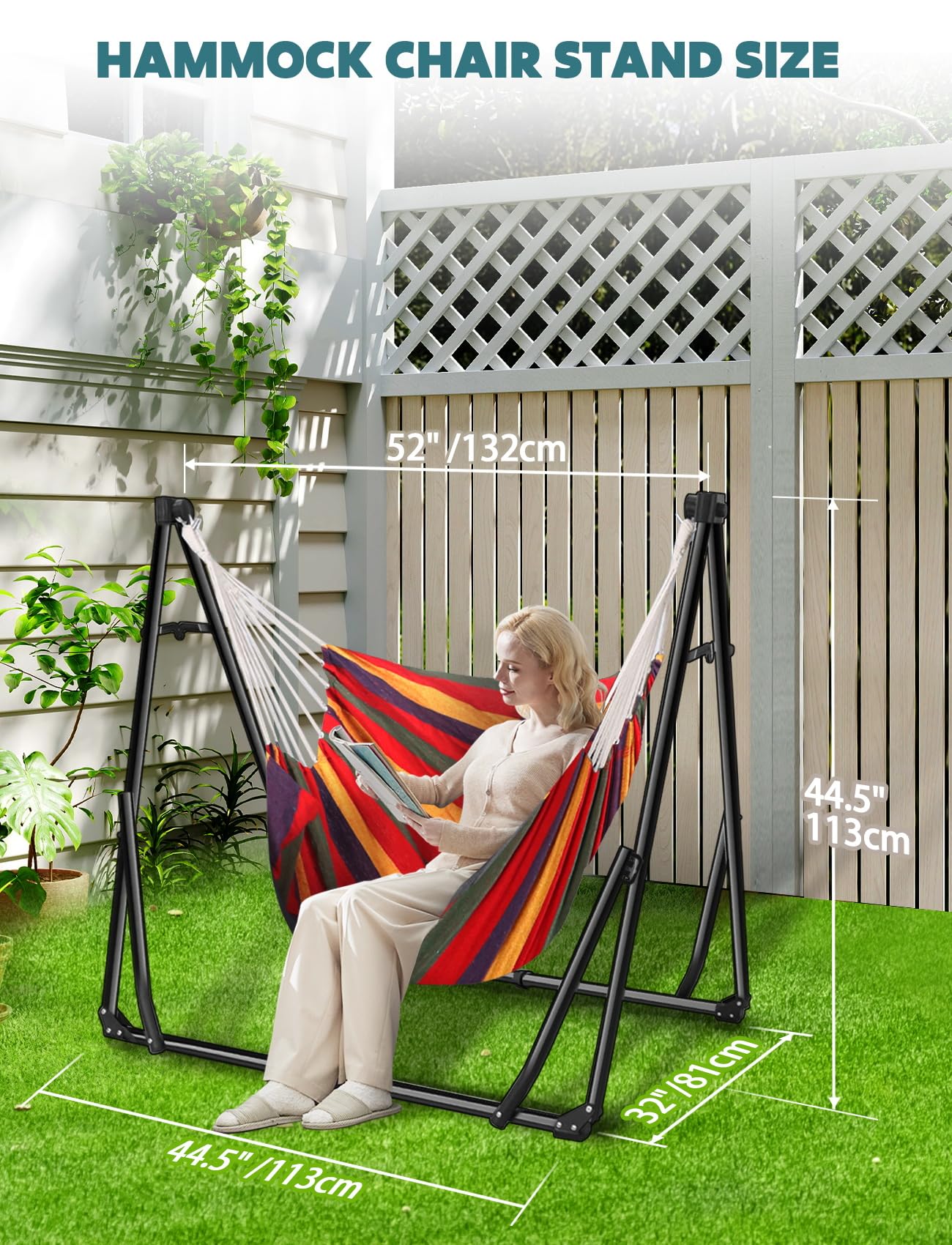 ANYOO Amaca da Giardino e Sedia Sospesa con Supporto Pieghevole, Set di Struttura per Amaca Portatile a Doppio Uso per Amache da Interno ed Esterno Campeggio