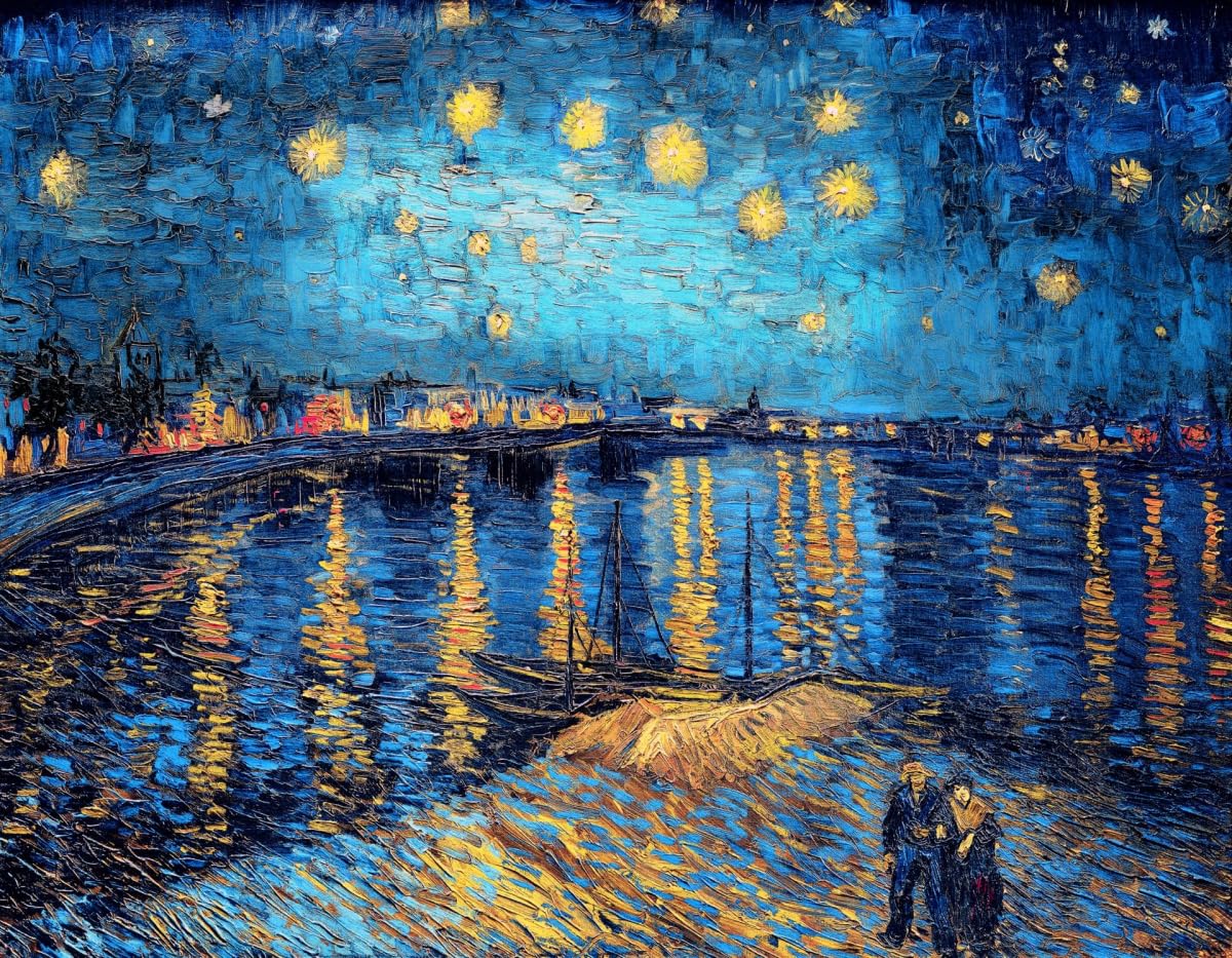 Amazon | 14CT クロスステッチ 図案印刷《ローヌ川の星月夜》クロス