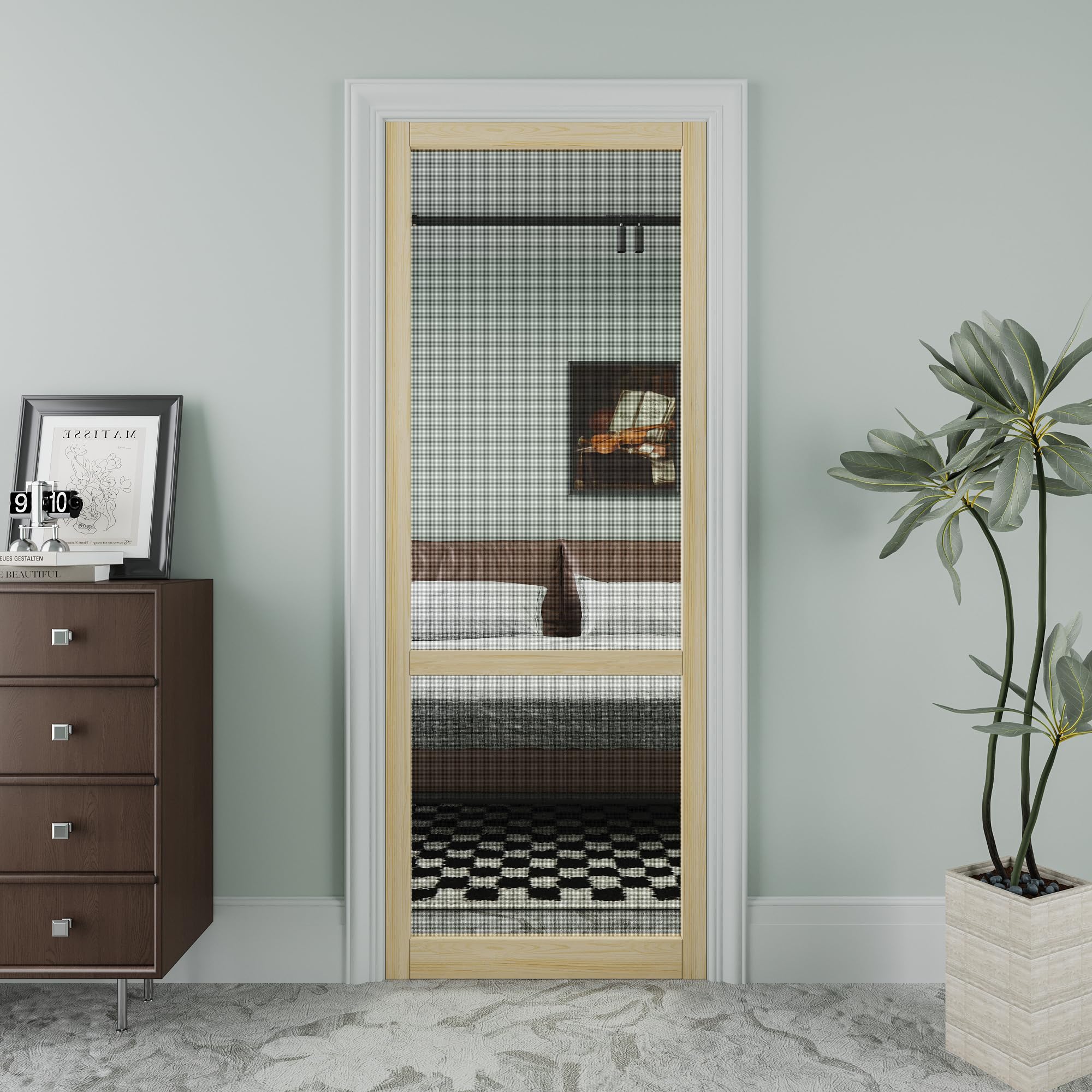 Front Wooden Screen Door for Swing Doors，30x80 Inch Solid Pine
