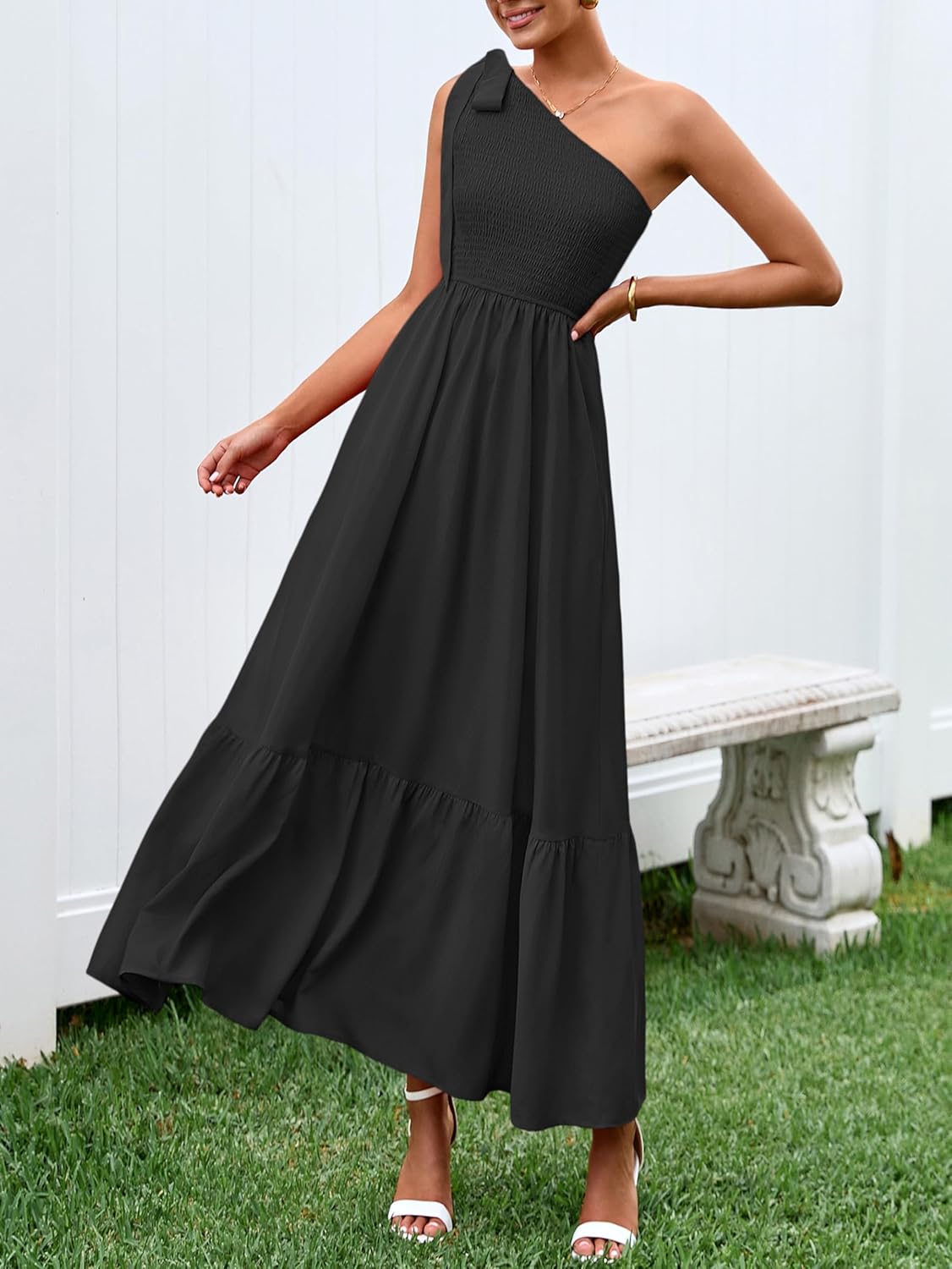 PRETTYGARDEN Womens One Shoulder Summer Maxi Dress Smocked Flowy Boho Beach Long Sundress Sleeveless Wedding Guest Dresses - Image 3