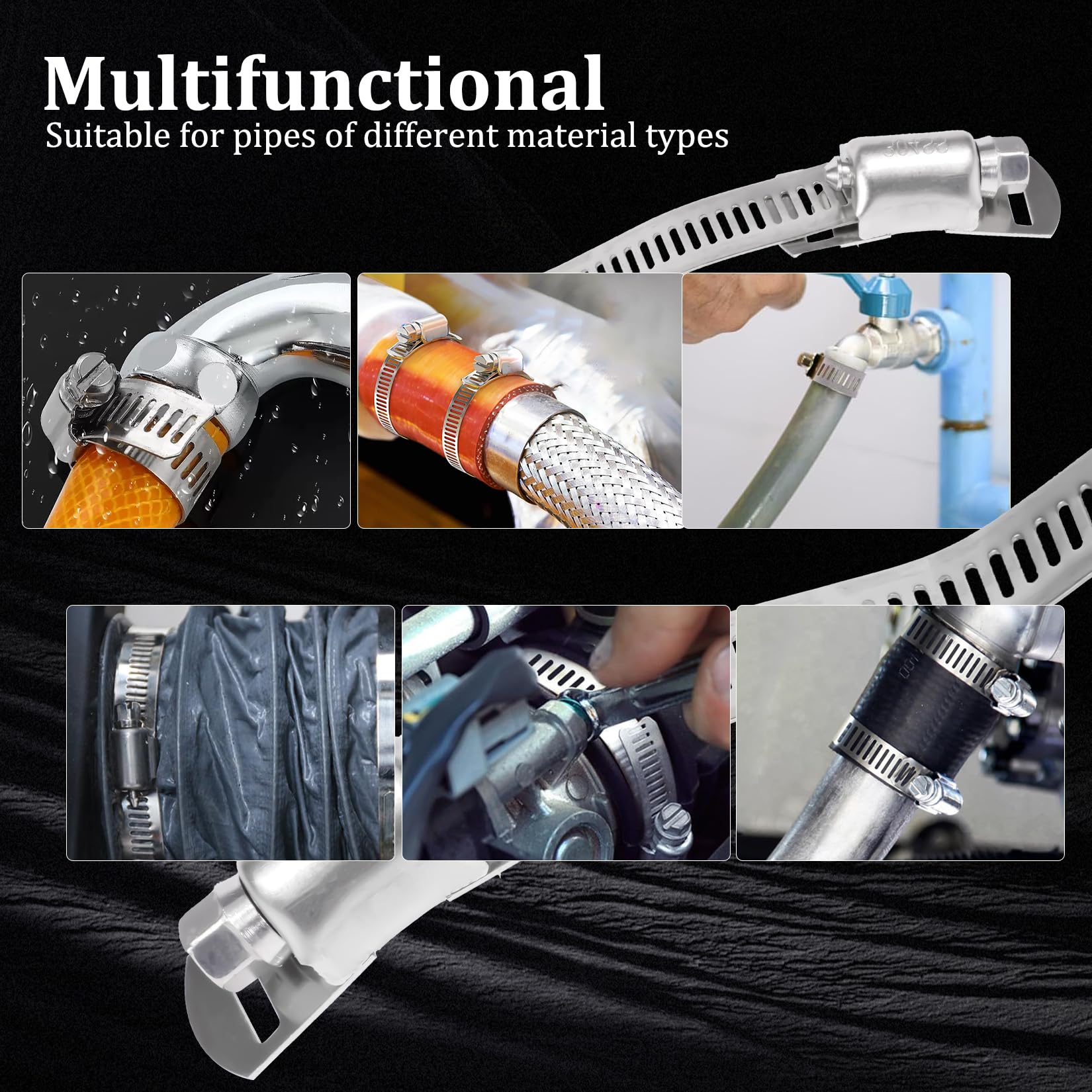 4M Fascette Metalliche Stringitubo Acciaio Inox, Fascette Stringitubo Metalliche Acciaio Inox 304 Regolabili, Cinghia Metallica Forata per Tubi Aacqua Gas Automobilistico, con 10 Clips Fissaggio