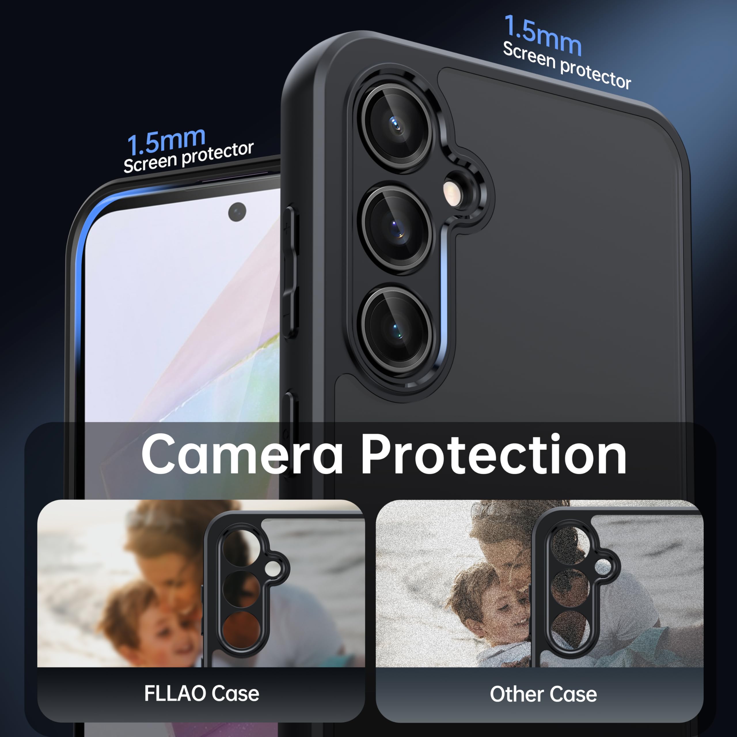 FLLAO Opaca Cover Compatibile con Samsung Galaxy A35 5G con 2 Vetro Temperato, [Della Fotocamera Protezione] Anticaduta Antiurto Anti-Graffio Anti-Impronte Hard PC Glassata Traslucida Custodia Nero