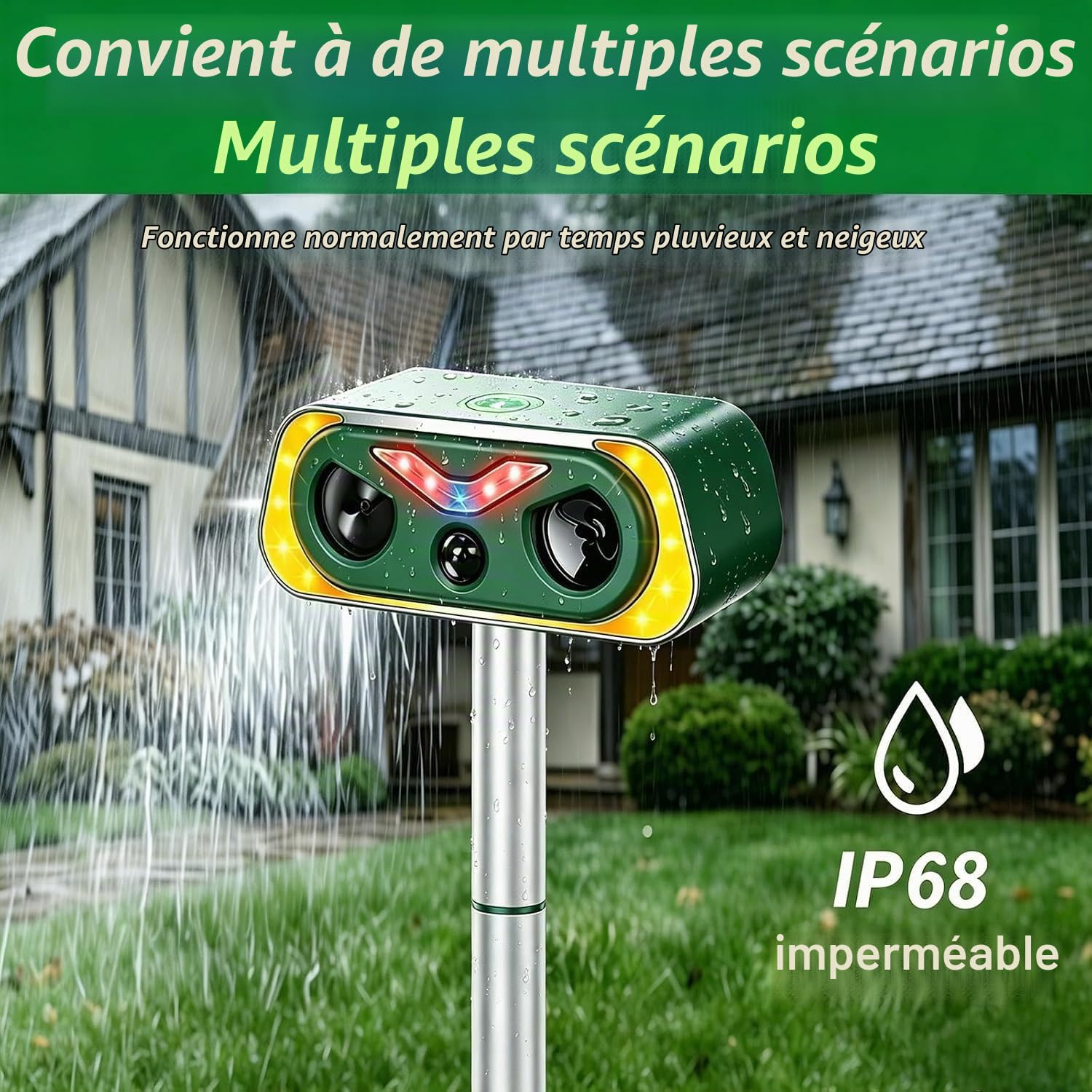 Répulsif Chat Ultrason, Repulsif Chat Exterieur 2 Modes, IP68 Imperméable, Répulsif pour Chats Solaire avec LED Détecteur pour Anti Chats Chiens Souris Ratons Animaux de Jardin