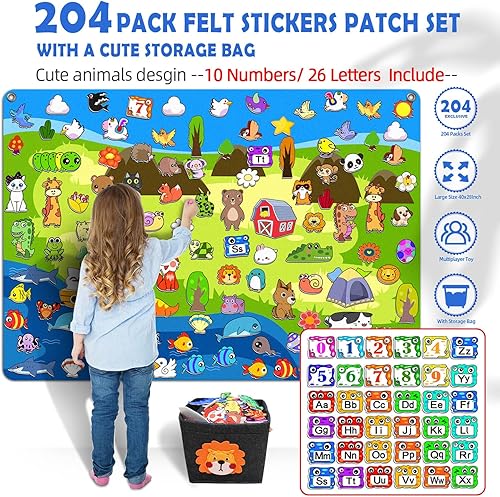 Miniatura 3 de SKOLESK Juego de Tablero Activo de Animales de Fieltro de 204 Piezas con Bolsa de Almacenamiento, Tablero de Historias de Gran Tamaño para