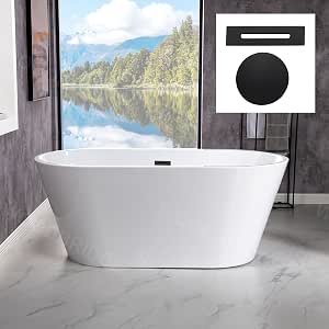 WOODBRIDGE 54" Acrylic Freestanding Bathtub with Matte Black Overflow and Drain
